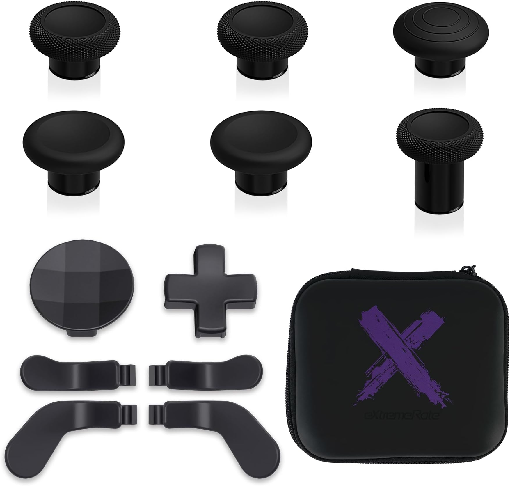 eXtremeRate Xbox One Elite/Elite Series 2 Core Controller Joysticks with D-Pad Metal Paddle Button, 12 in 1 Black and Black