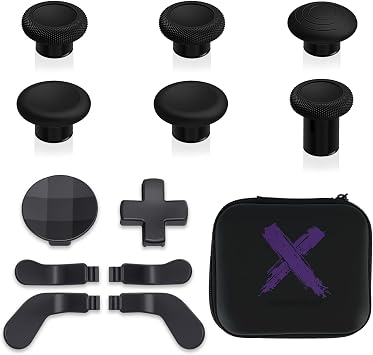 eXtremeRate 13 in 1 Component Pack Kit for Xbox Elite Series 2 Controller, 6 Metal Thumbsticks & Adjustment Tool, 2 D-Pads, 4 Paddles for Xbox Elite Series 2 Core Controller - Metallic Black