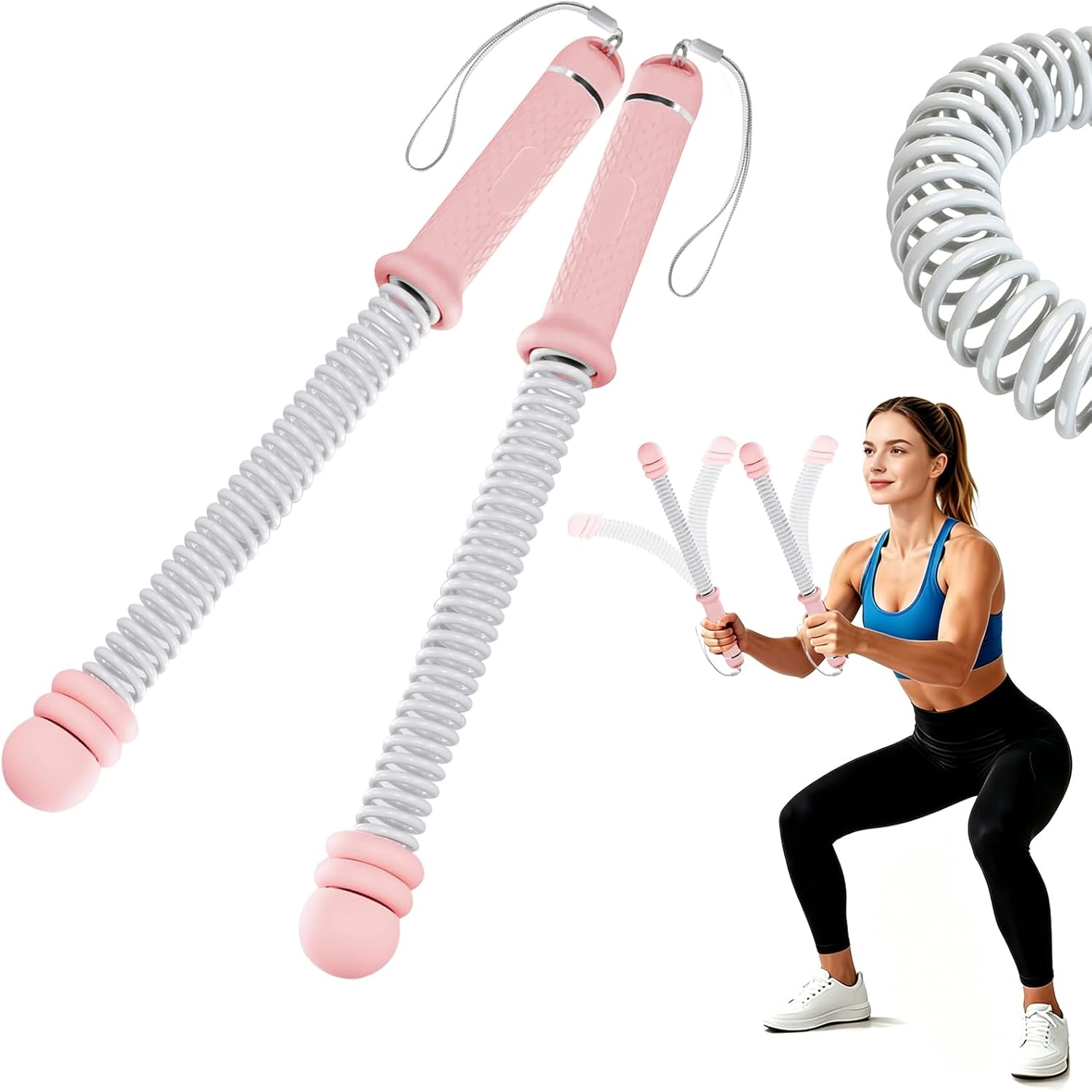 Weighted Ropeless Battle Ropes, Heavy Duty Portable Cordless Battle Ropes for Home Gym, Exercise Equipment for Low-Impact Aerobic Training, Strength & HIIT, for Men & Women (Pink)