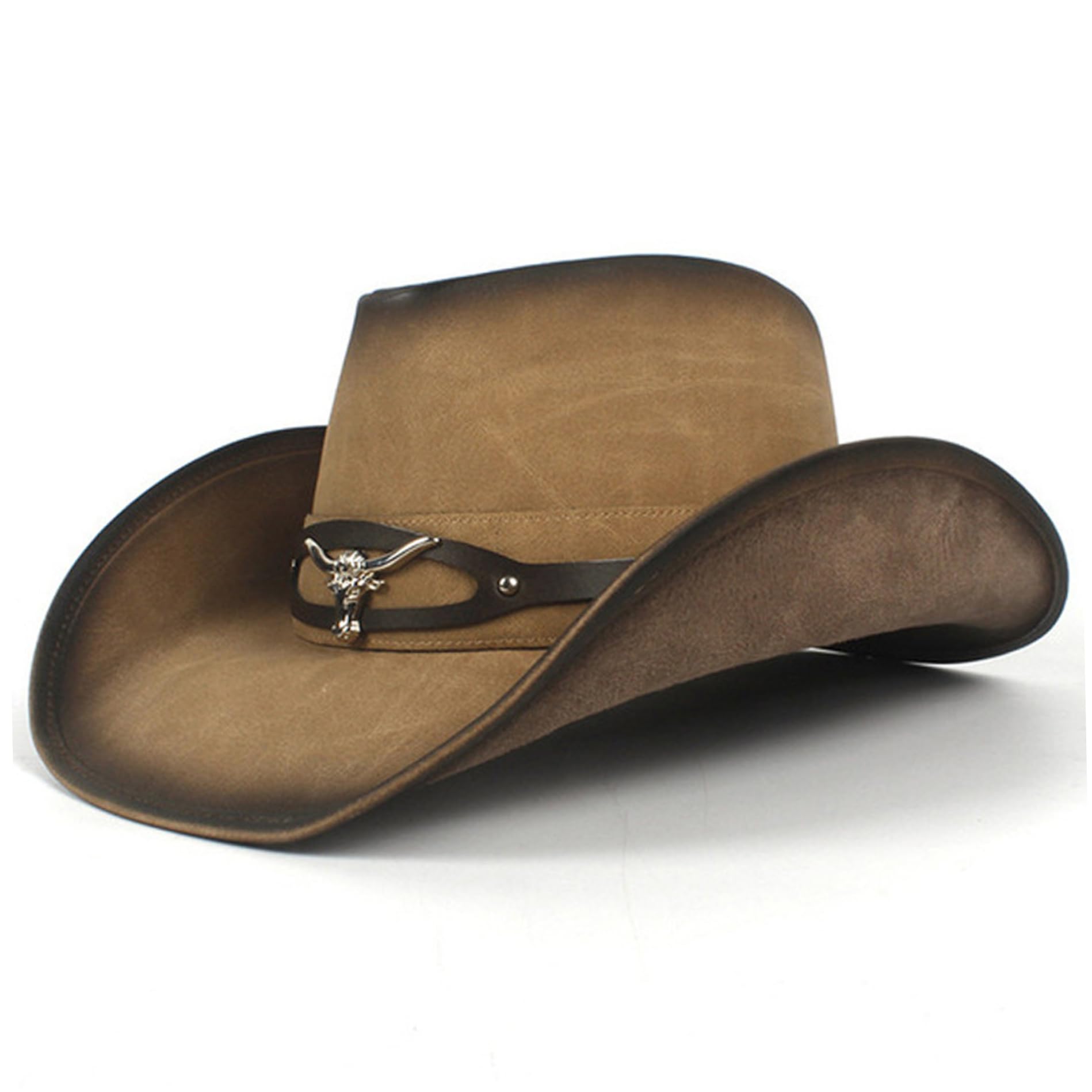 Cappello da cowboy per donna e uomo, cappello da cowboy in pelle a tesa larga, berretto da sole da uomo classico, elegante, traspirante e funzionale per l'uso quotidiano, viaggi, cosplay.