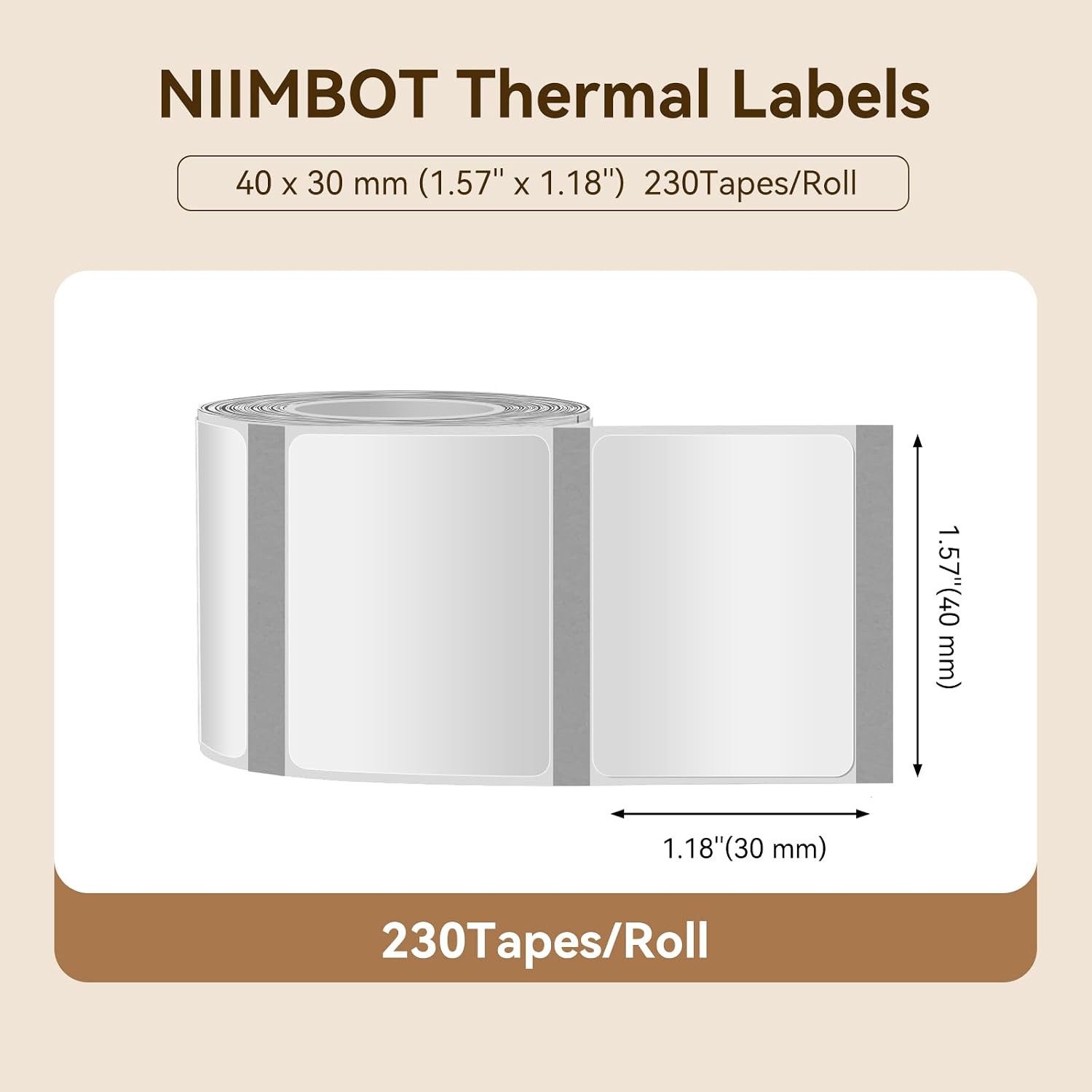 NIIMBOT Labels for B1/B21/B31 Label Maker, 40 x 30 mm (1.57'' x 1.18'') 230 Tapes/Roll, Thermal Label Tape, Waterproof, Oil-Proof for Home Office Small Business Labeling Tape Replacement(Clear)