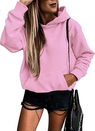 SHEWIN Women's Casual Hoodies Long Sleeve Solid Lightweight Pullover Tops Loose Sweatshirt with Pocket