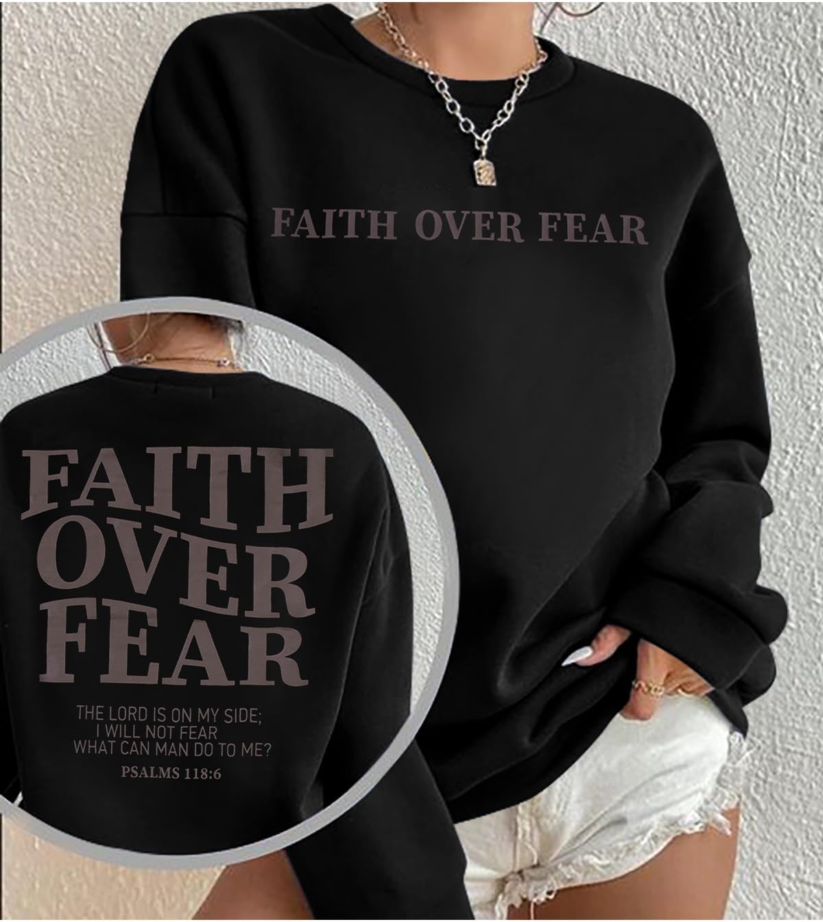 FRYAID Christian Sweatshirt Women Faith Over Fear Christian Religious Sayings Pullover Shirt Letter Print Long Sleeve Tops - Image 3