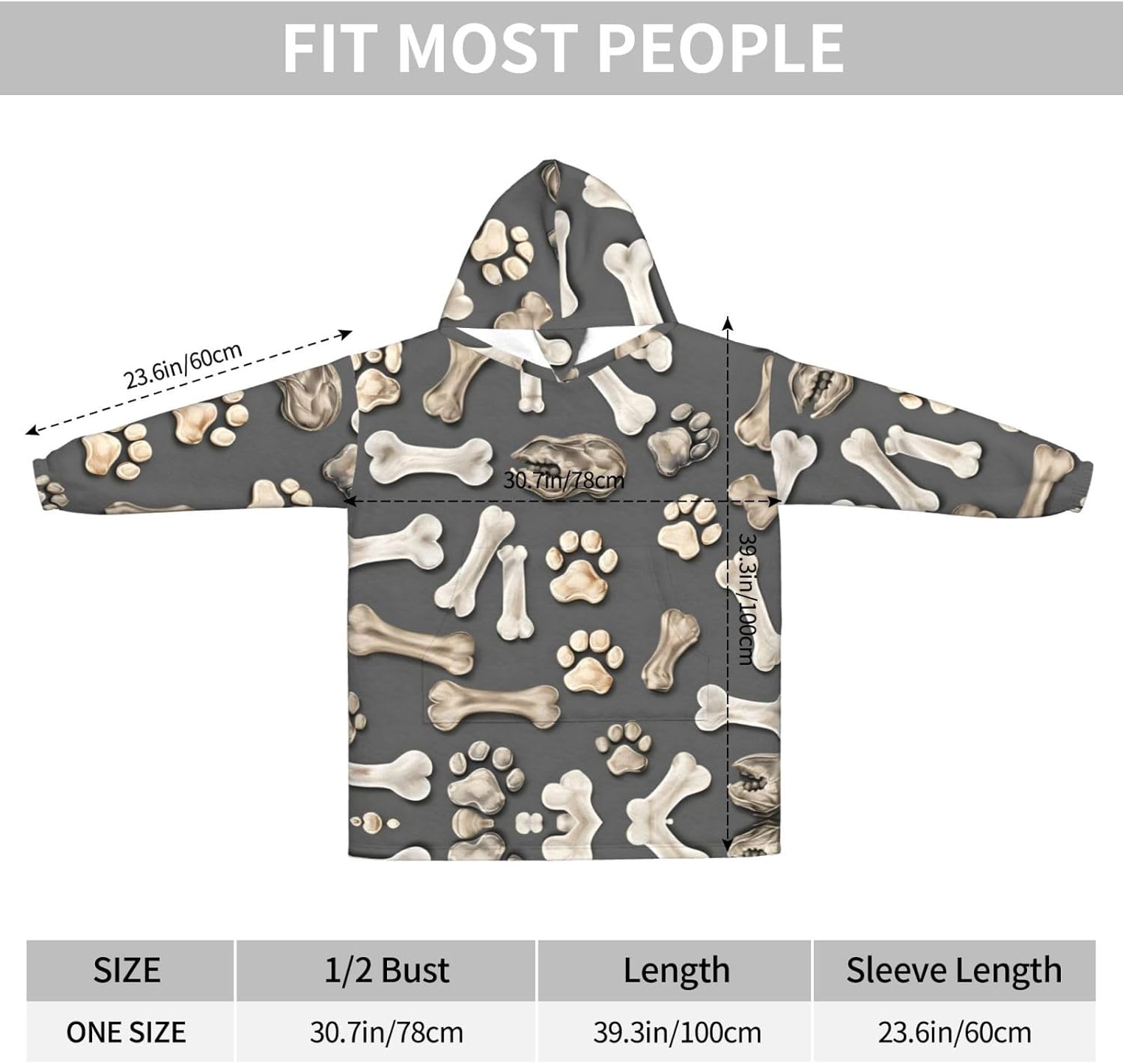 Dog Bones Paw Print Cozy Oversized Hoodie Blanket Soft And Warm Winter Gift For Adults Christmas