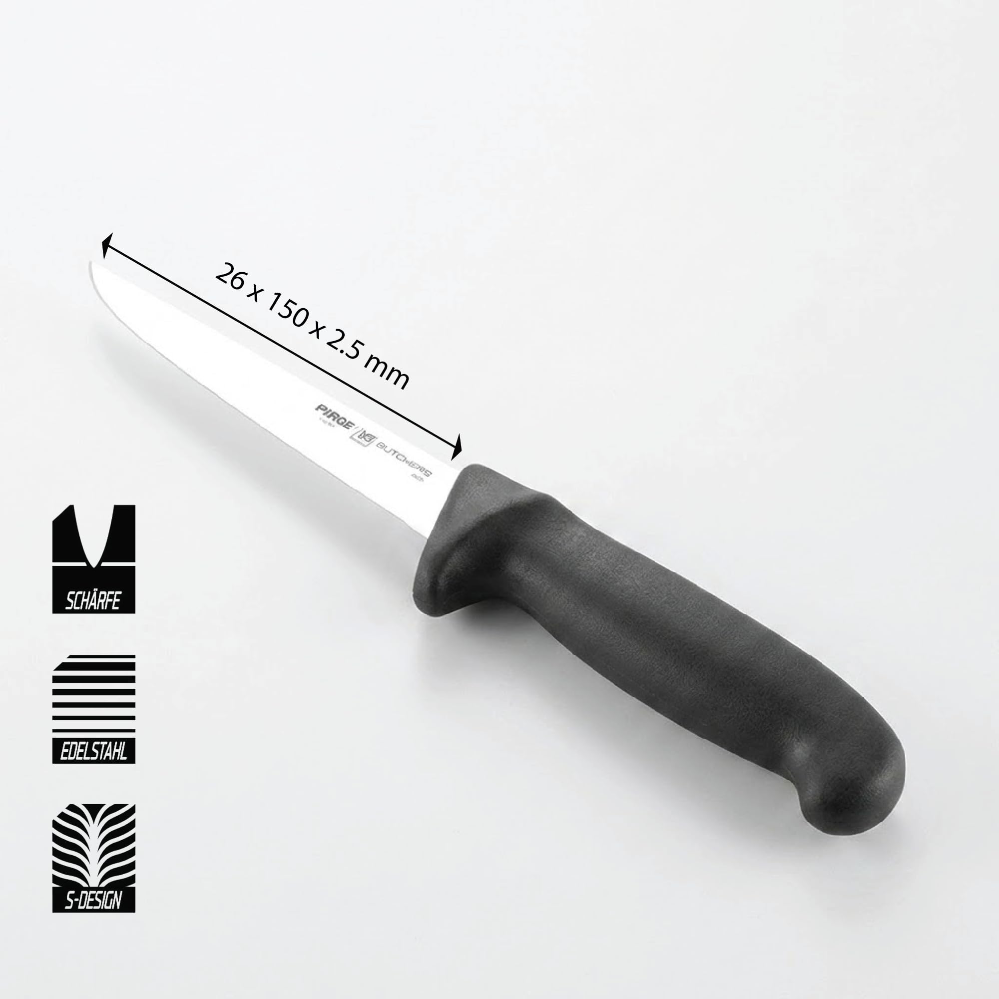 Pirge Butcher's Germany Sıyırma Bıçağı Kıvrık Sert 15 cm Siyah