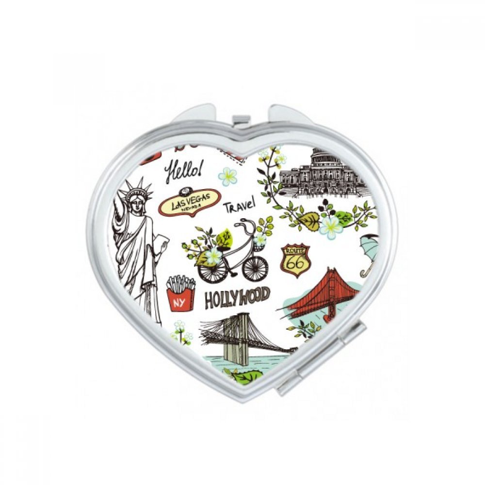 Miroir de poche compact et mignon avec motif graffiti USA Maison Blanche et coeur multicolore