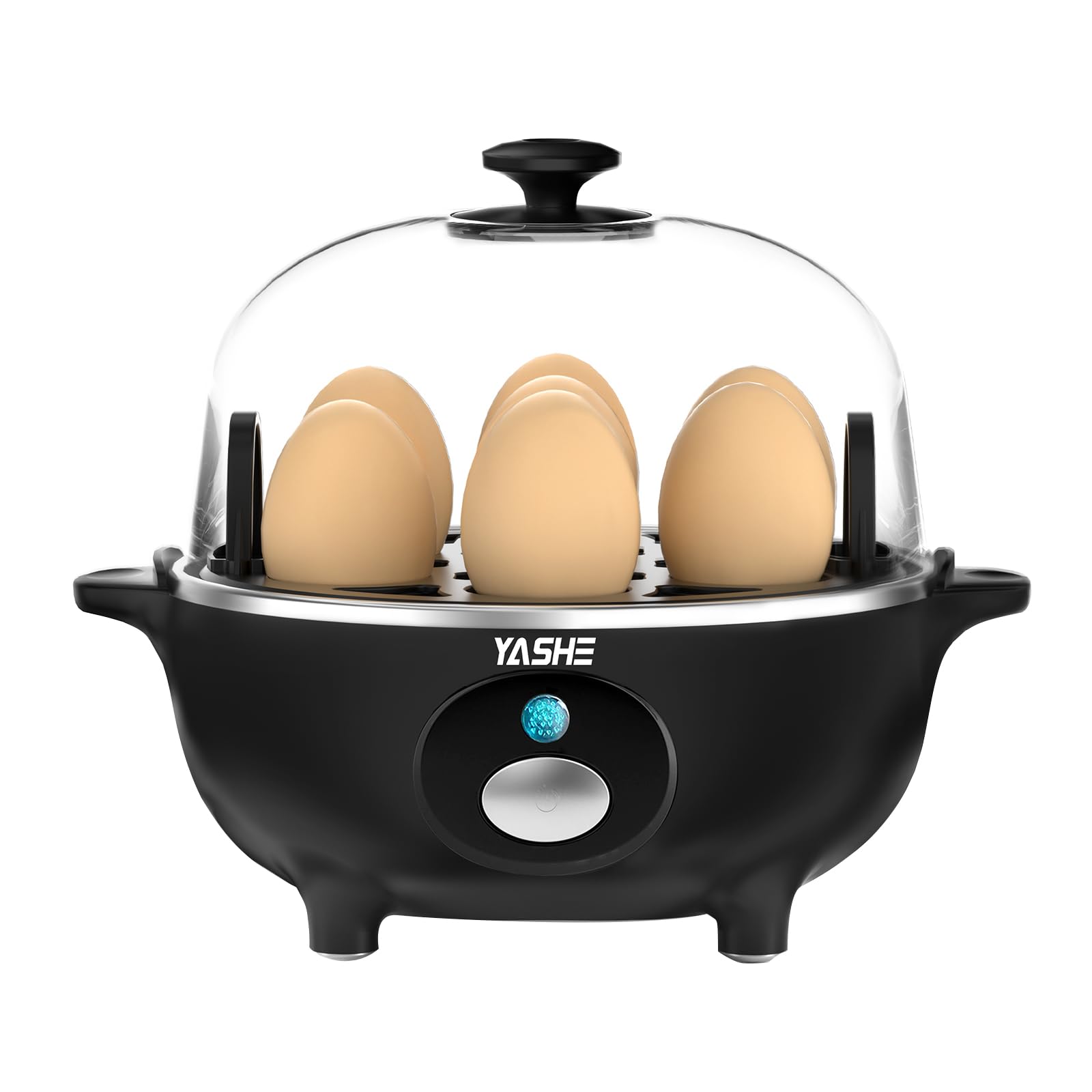 YASHE Cuociuova, 360W Cucina Compatta Multifunzione, 7 Uova facili da sbucciare, morbide, medie, dure, Poacher， Cuiseur vapeur, Segnale Acustico, luce indicatrice, BPA FREE