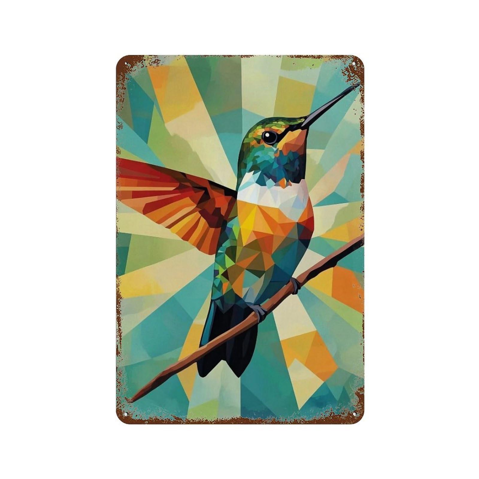 MGHTGRWE Bright Prism Faceted Multitone Perched Bird 01 Poster Wall Art Iron Vintage Metal Tin Sign Modern Home Cofffee Club Art Bar Shop Decor 30x20cm