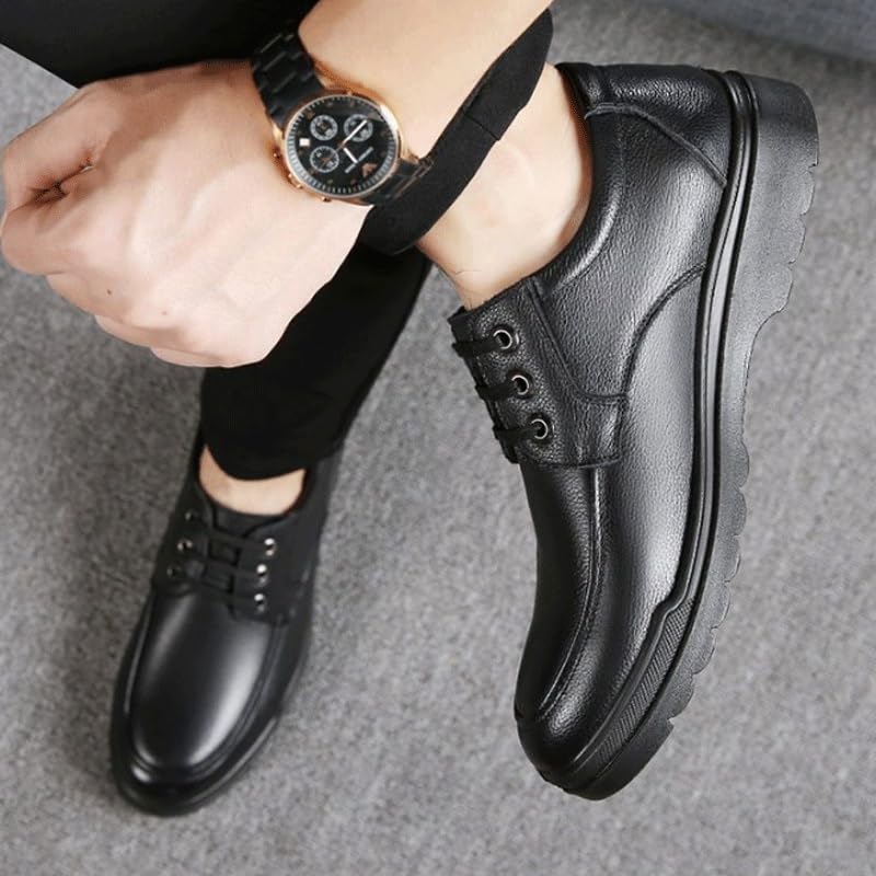Men Lace-up Leather Dress Shoes Comfortable Wide Round Toe Lug Sole Formal Business Work Shoes Non-Slip Soft Bottom Casual Shoes2