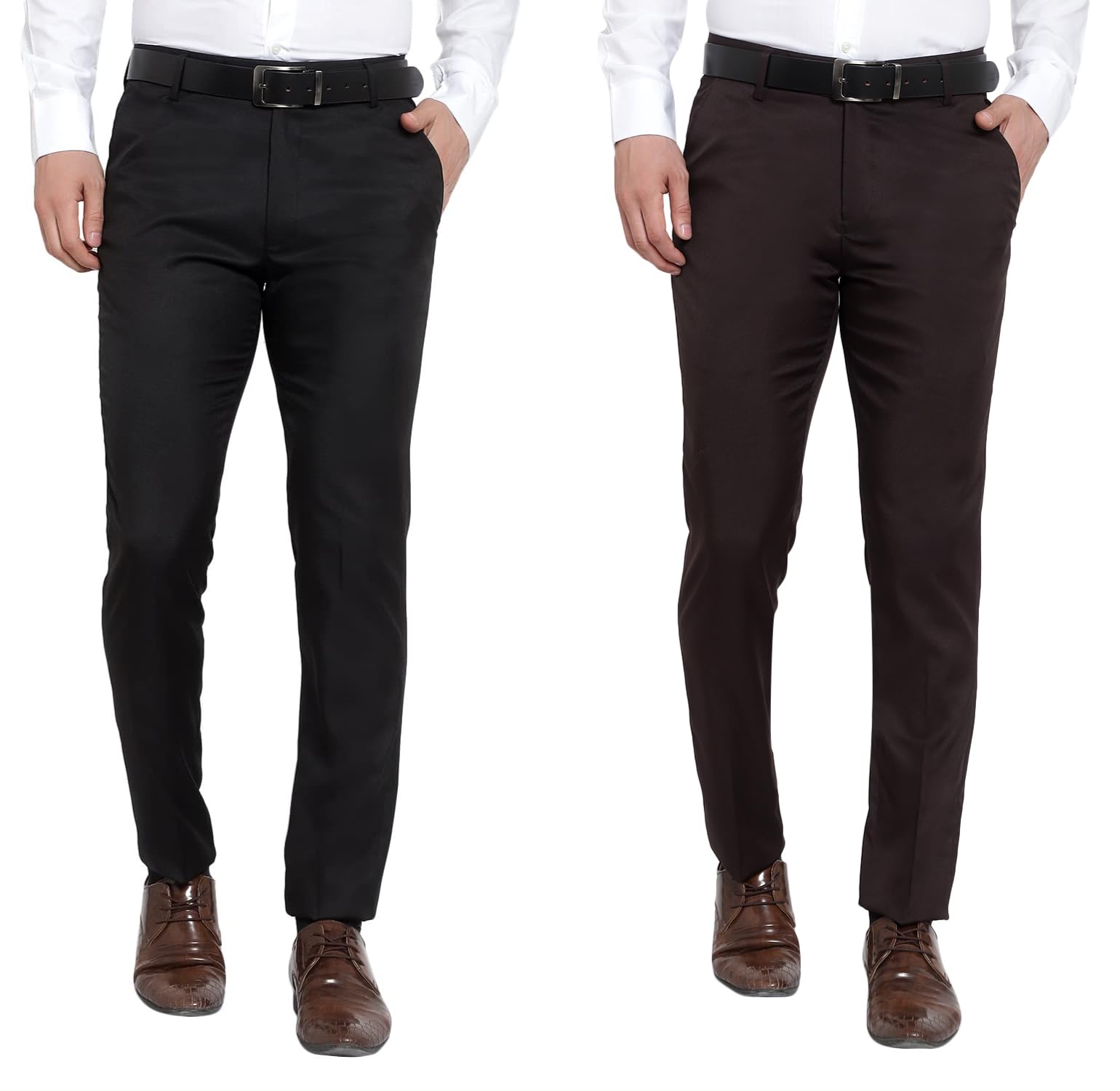 The PS Regular Fit Formal Pants for Men | Cotton Blend Non Stretchable Trouser | Black Brown Office wear Trousers Combo (Pack of 2) | Men's Slim fit Formal Pant Casual Combo-picture-39