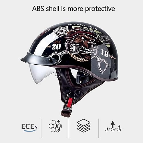 Miniatura 3 de Casco de motocicleta estilo alemán vintage con visera solar aprobado por DOTECE, casco de media motocicleta retro, para hombres y mujeres adultos (L