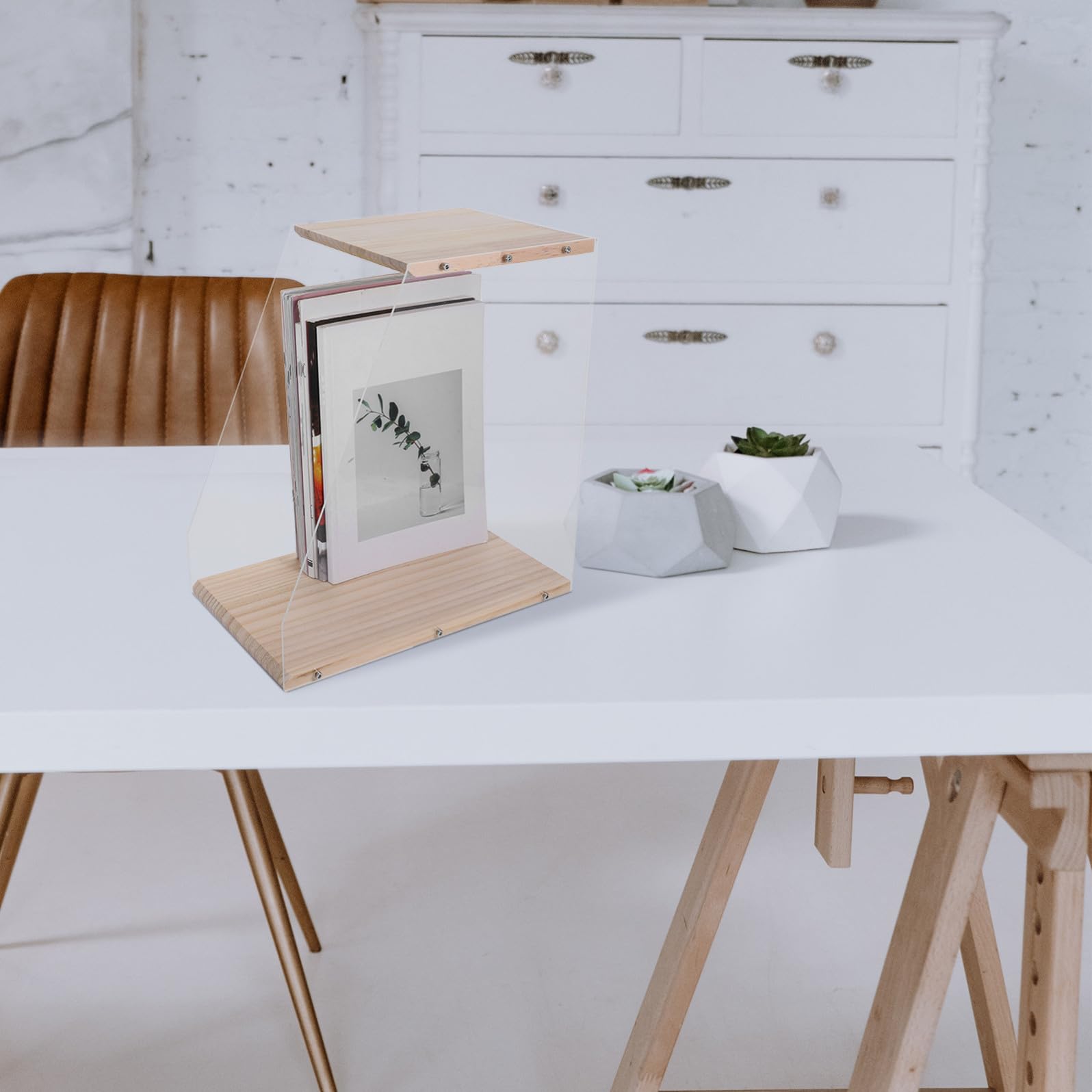 Mobiletto Porta CD e Dvd in Legno Trasparente, Vetrina Espositore per Dischi in Vinile e Libri, Scaffale Compatto da Scrivania per Organizzazione Media e Biblioteca Personale