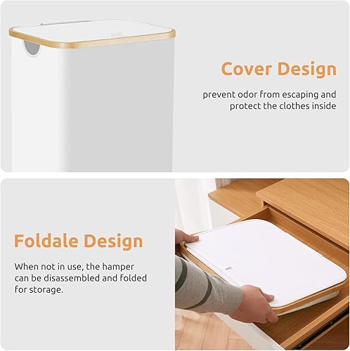 Miniatura 4 de Fiona's magic - Cesta grande para la ropa sucia con tapa, plegable de 100 litros con asas para almacenamiento de ropa, cesta de ropa blanca para