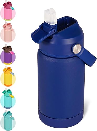 Miniatura 1 de Botella de agua aislada para niños de 12 onzas, vaso a prueba de fugas con tapas para pajitas, botellas de agua para niños y niñas, botella de acero