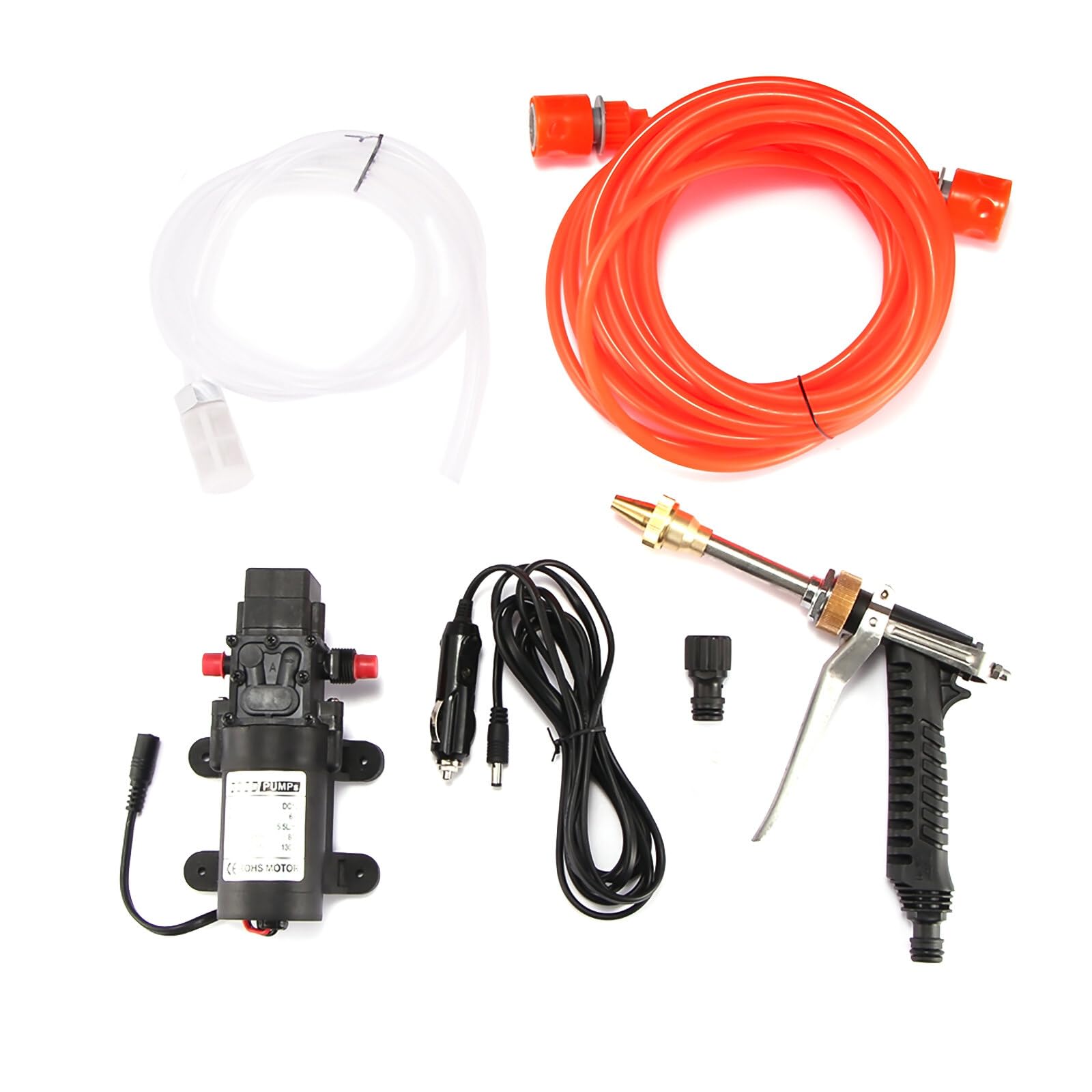 ALLOMN Nettoyeur haute pression 12 V pour voiture, kit de pompe de lavage de voiture 100 W, machine de nettoyage portable, pompe à eau, pistolet pulvérisateur à gâchette, kit de lavage pour voitures