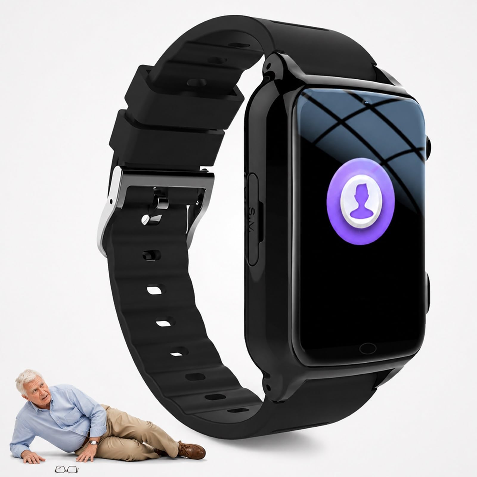 Reloj Inteligente GPS 4G para Mayores con Detección de Caídas y SOS 4G | Monitor de Ritmo Cardíaco, Llamadas Bidireccional, Rastreador de Ubicación, Pulsera Médica Resistente IP67(Negro)