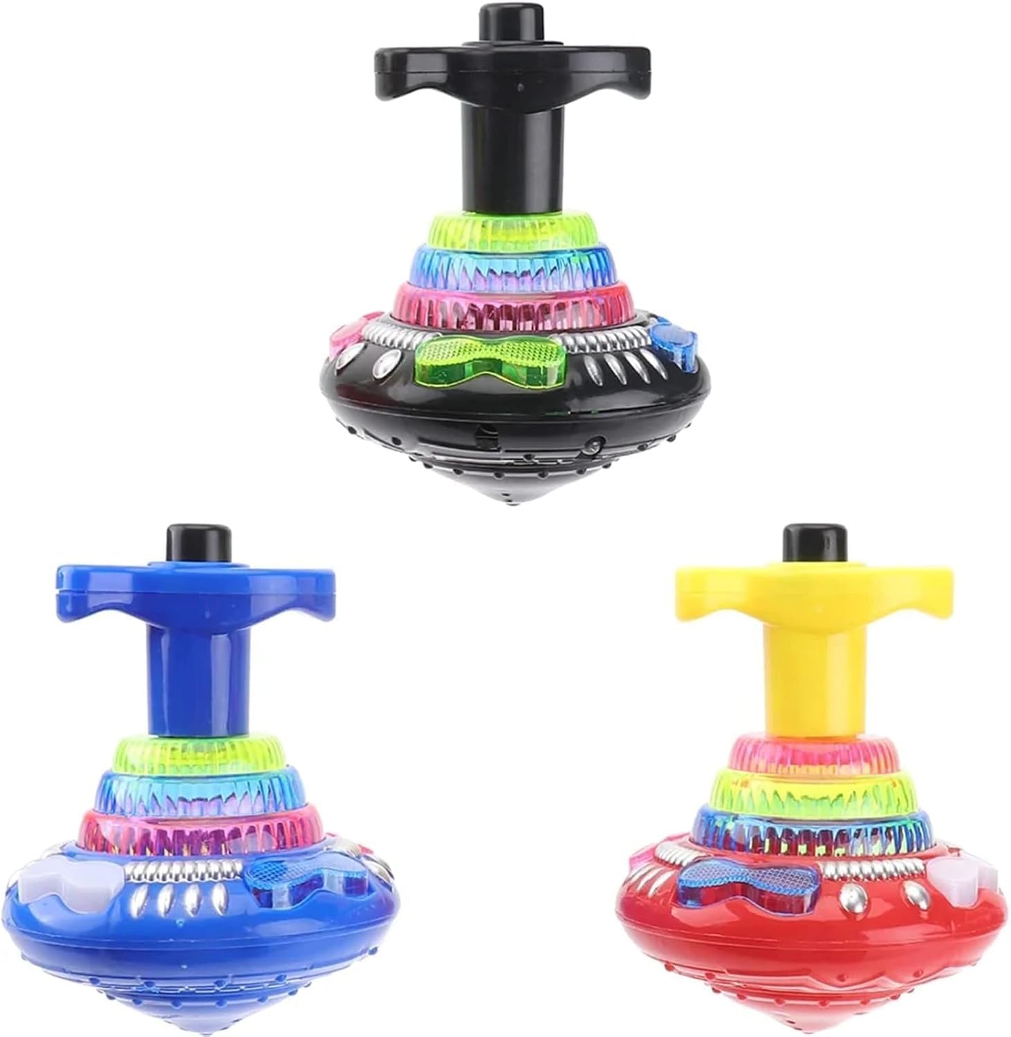 FAMBIZ Light-Up Spinning Tops Kids, Colourful Flash Light Spinning, Lightweight, Durable, Musical, Hand-Eye Coordination, Easy To Use, Indoor And Outdoor Play, Perfect For Kids, Random Colour (1pcs)