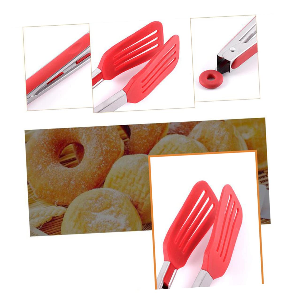 Mikikit 1Pc Silicone Food Tongs Heat Resistant Kitchen Tool with Slip Handle Multi Purpose Bbq Grill Clamp for Cooking Steak and Spaghetti for Home Outdoor Use