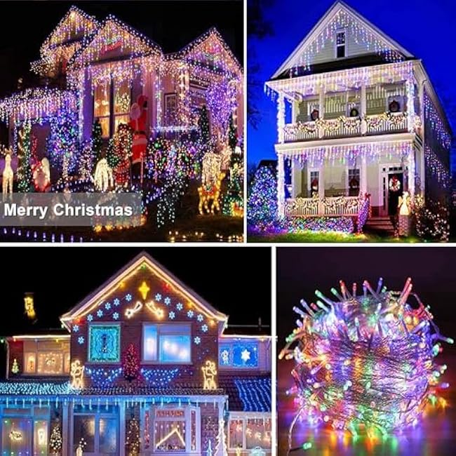 Joomer Christmas Icicle Lights, 32Ft 8 Modes Waterproof Christmas Icicle String Lights Outdoor Connectable with Timer for Party, Eaves, Roofs, Holiday, Christmas Decorations (Multicolor)