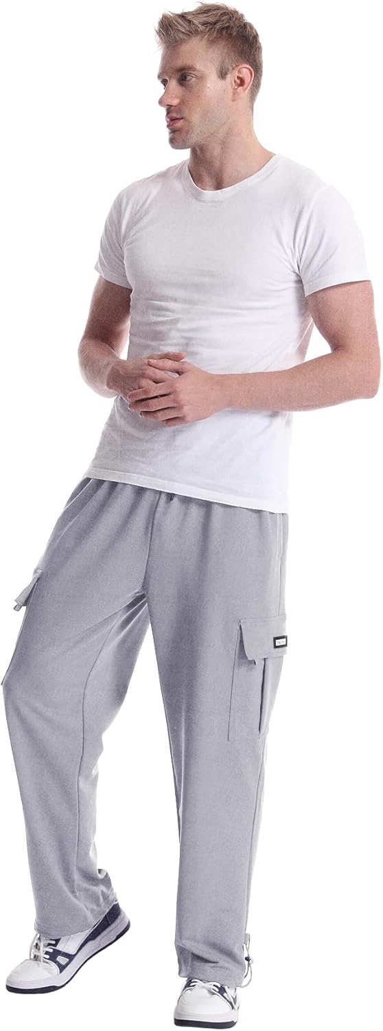 Men's Cargo Sweatpants Loose Fit Pants Joggers for Men with Pockets, Open Bottom Drawstring - Image 3