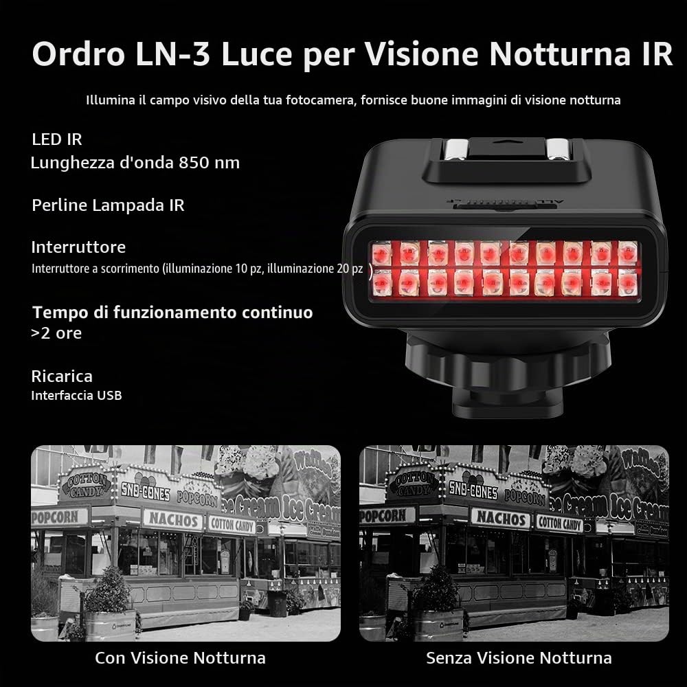 LN-3 Luce A Infrarossi USB Ricaricabile Per Visione Notturna – 20 LED Per DSLR E Fotografia