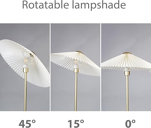 Miniatura 5 de KUNJOULAM Lámpara de pie plisada, lámparas de pie de poste dorado, lámpara alta de diseño simple con pantalla beige, lámpara de pie para sala de