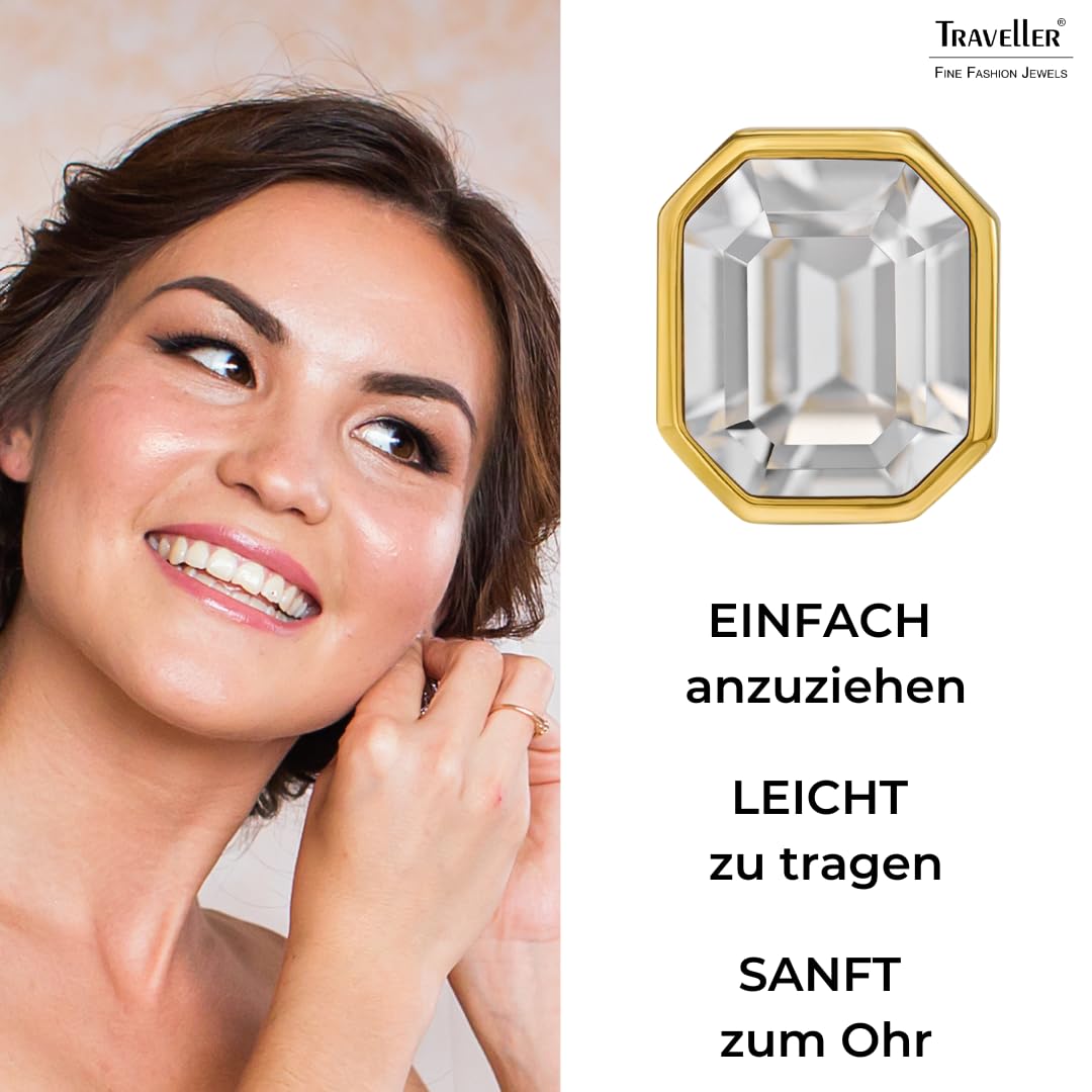 Traveller Ohrclip - Damen - 22kt Vergoldet - Kristall - 12x10 mm - Rechteck - 14x12mm - 157784