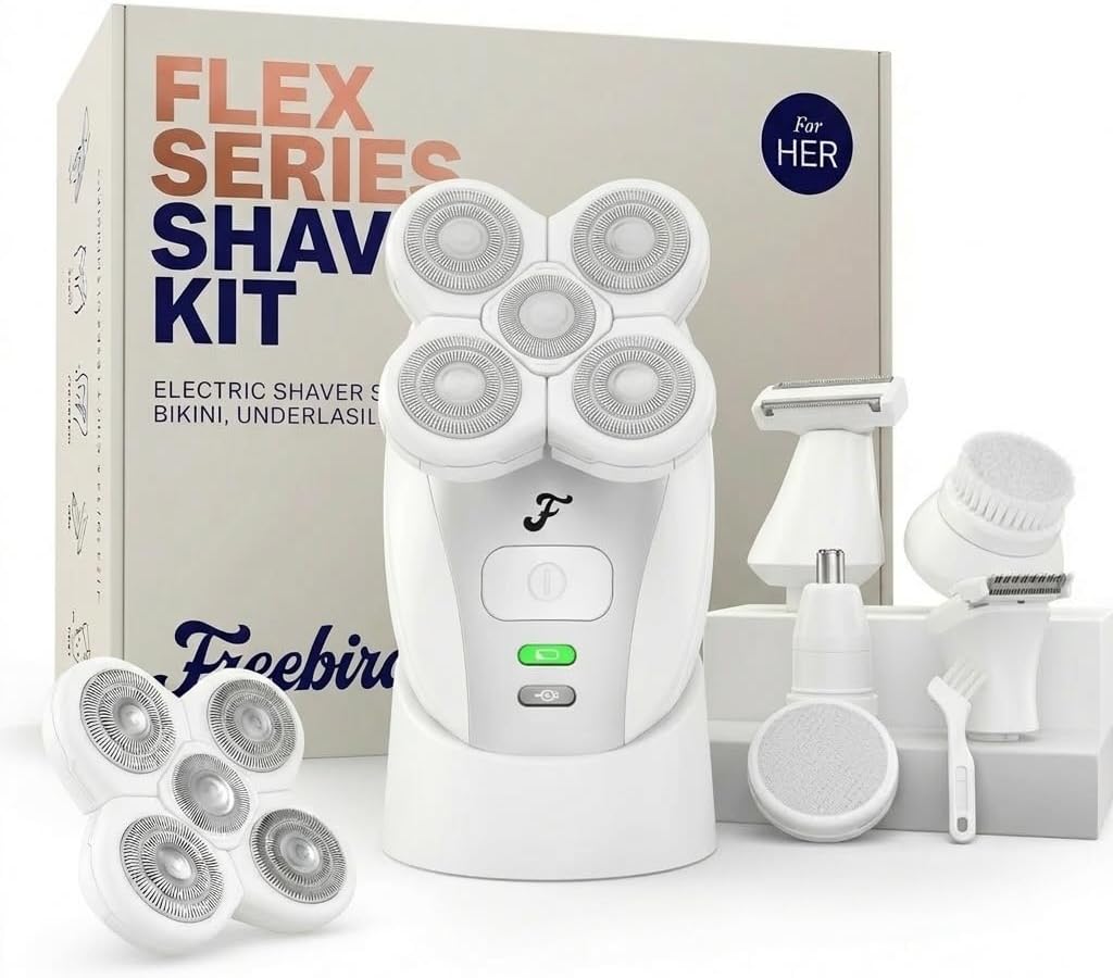 Freebird FlexSeries Electric Razor for Women - Silk Smooth Legs, Body Hair, & Pubic Shaver - for Private Area, Sensitive Skin, Bikini Trimmer (Shaver Kit + Replacement Blade + Charging Dock)