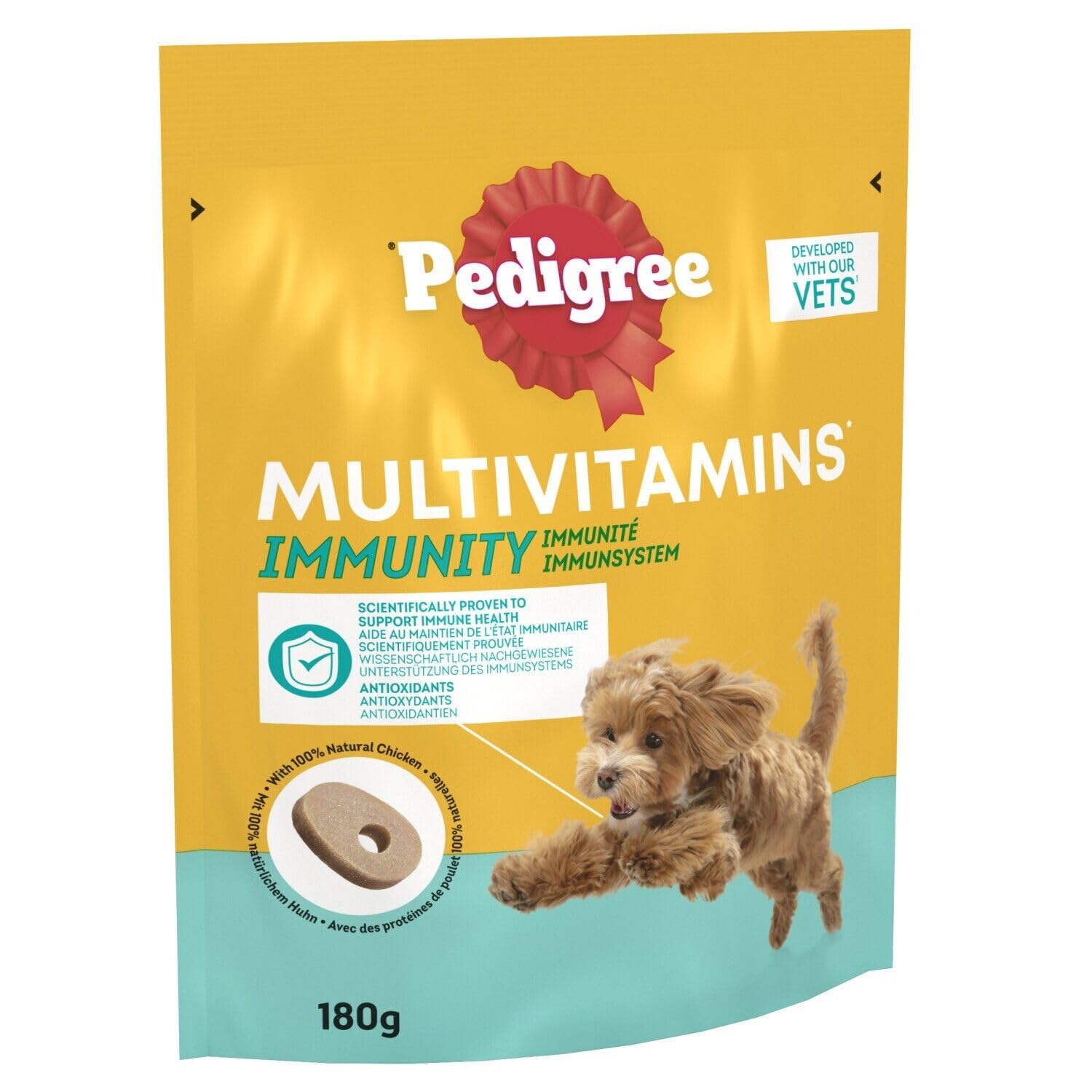 Pedigree Multivitamins Immunity, 180 Soft Chew Supplements for Dogs, 6 x 180g, with Natural Chicken, Treats to Support Immune Health
