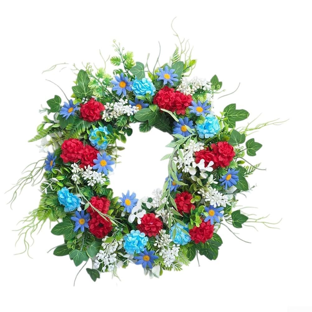 Corona floral artificial de 40 cm con follaje denso y colores vivos para diseño interior
