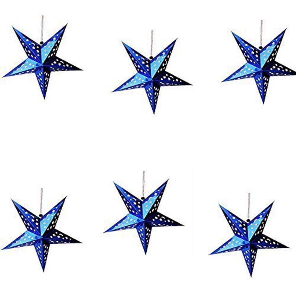 Dadaaa Blue Paper Hanging Star Lantern,3D Paper Star Pentagram Lampshade For Christmas Xmas Wedding Party Home Hanging Decorations,6Pcs (, 45Cm)