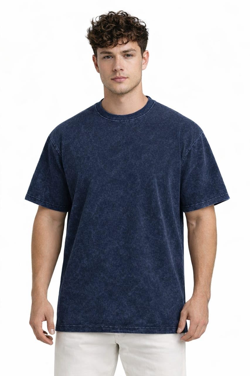 VEL Plain 240 GSM Acid wash Oversized Tshirt Men Drop Shoulder Half Sleeves Round Neck Solid Cotton T-Shirts for Men-picture-22