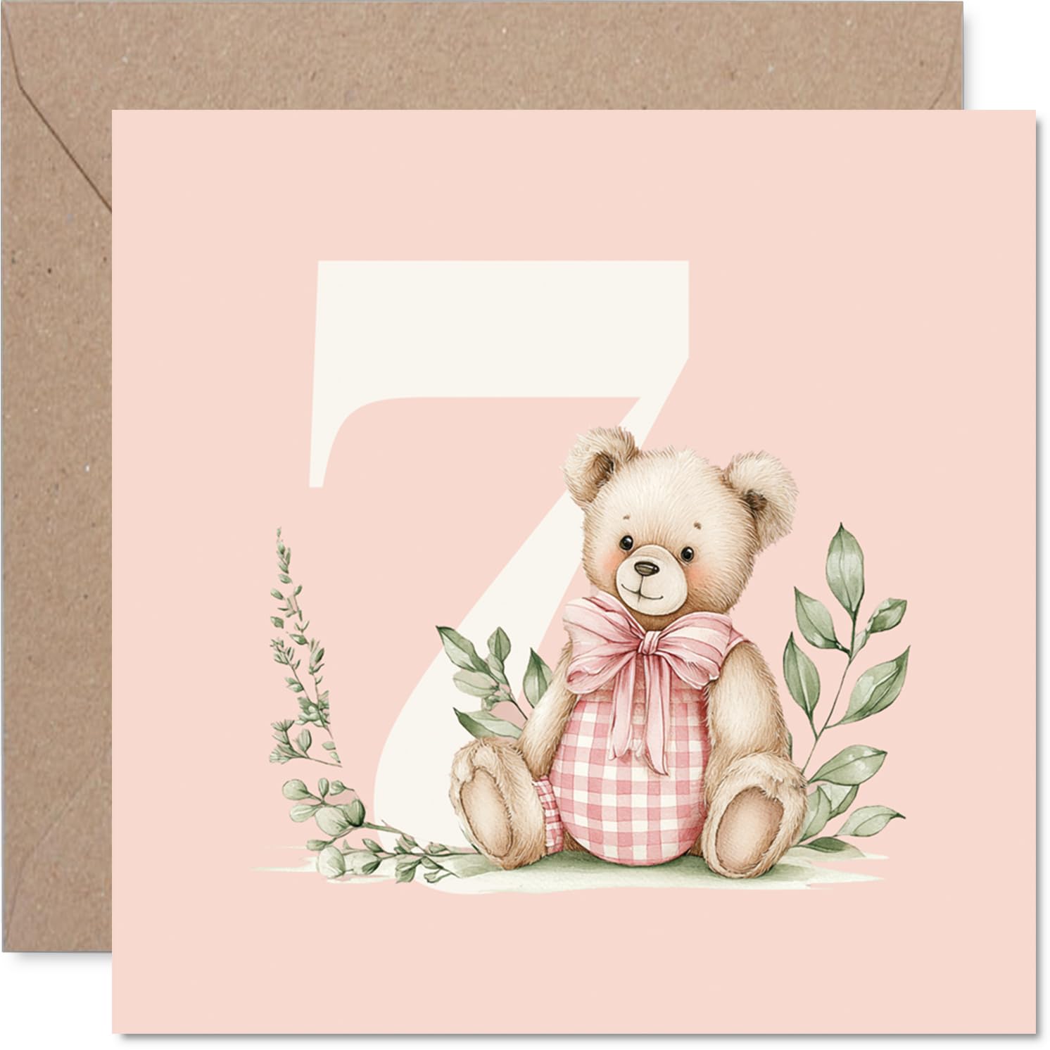 7th Birthday Cards for Girls - Number Bears - Happy Birthday Card for 7 Year Old Girl Step Daughter Daughter Cousin Goddaughter, 145mm Bday Greeting Cards