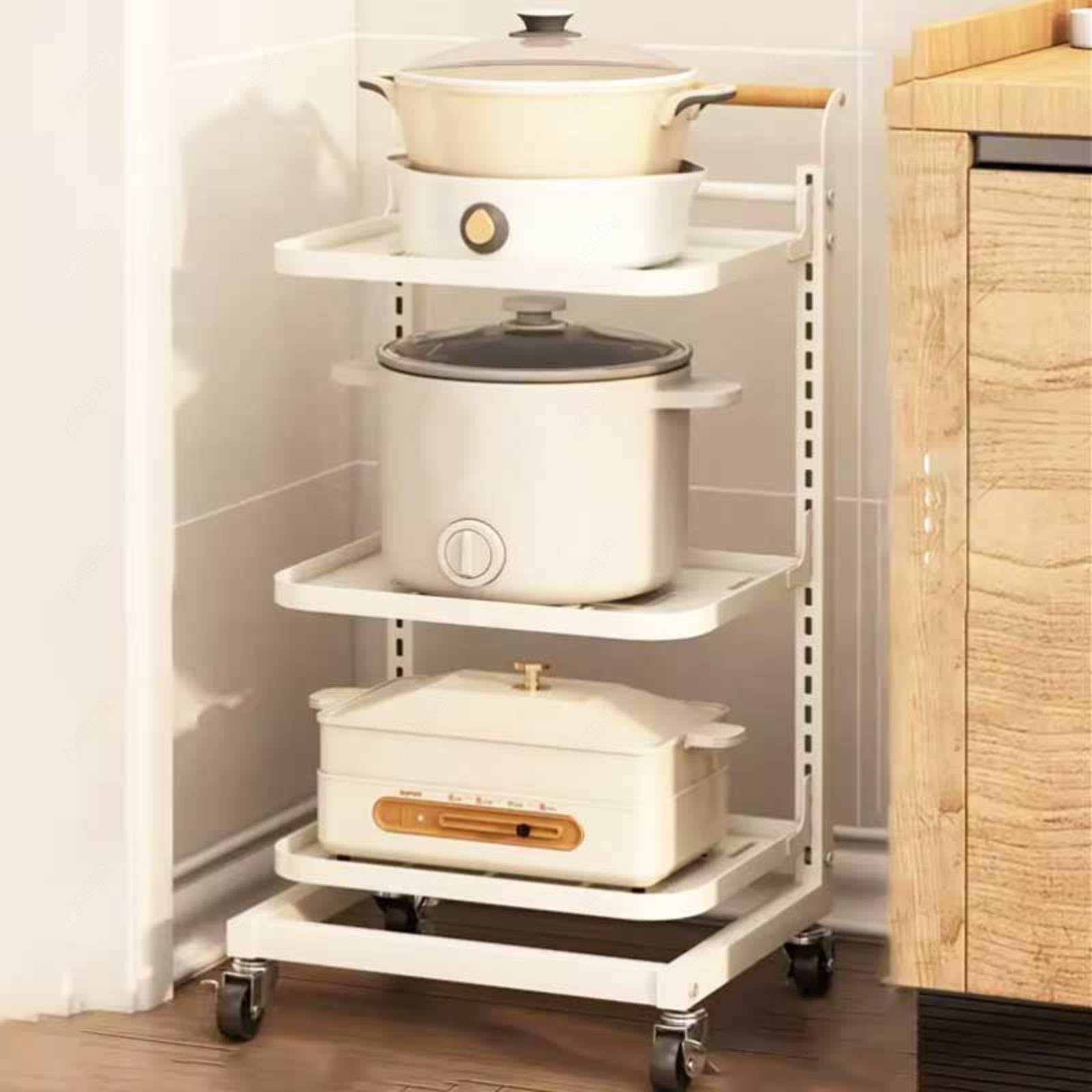 Soporte para sartenes de pie con tablas blancas para tapa, bandeja de horno y almacenamiento de ollas, soporte para ollas y nizer