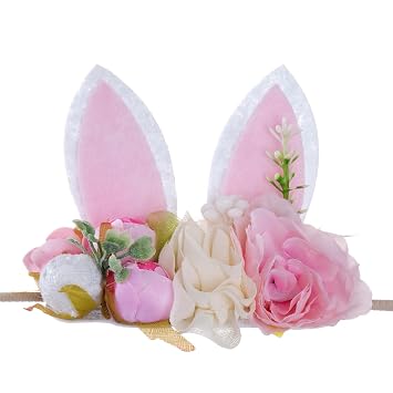 baotongle Bunny Headband Bunny Rose Ears Easter Headbands Baby Girls Flower Spring Newborn Toddler Infant Bunny Headbands