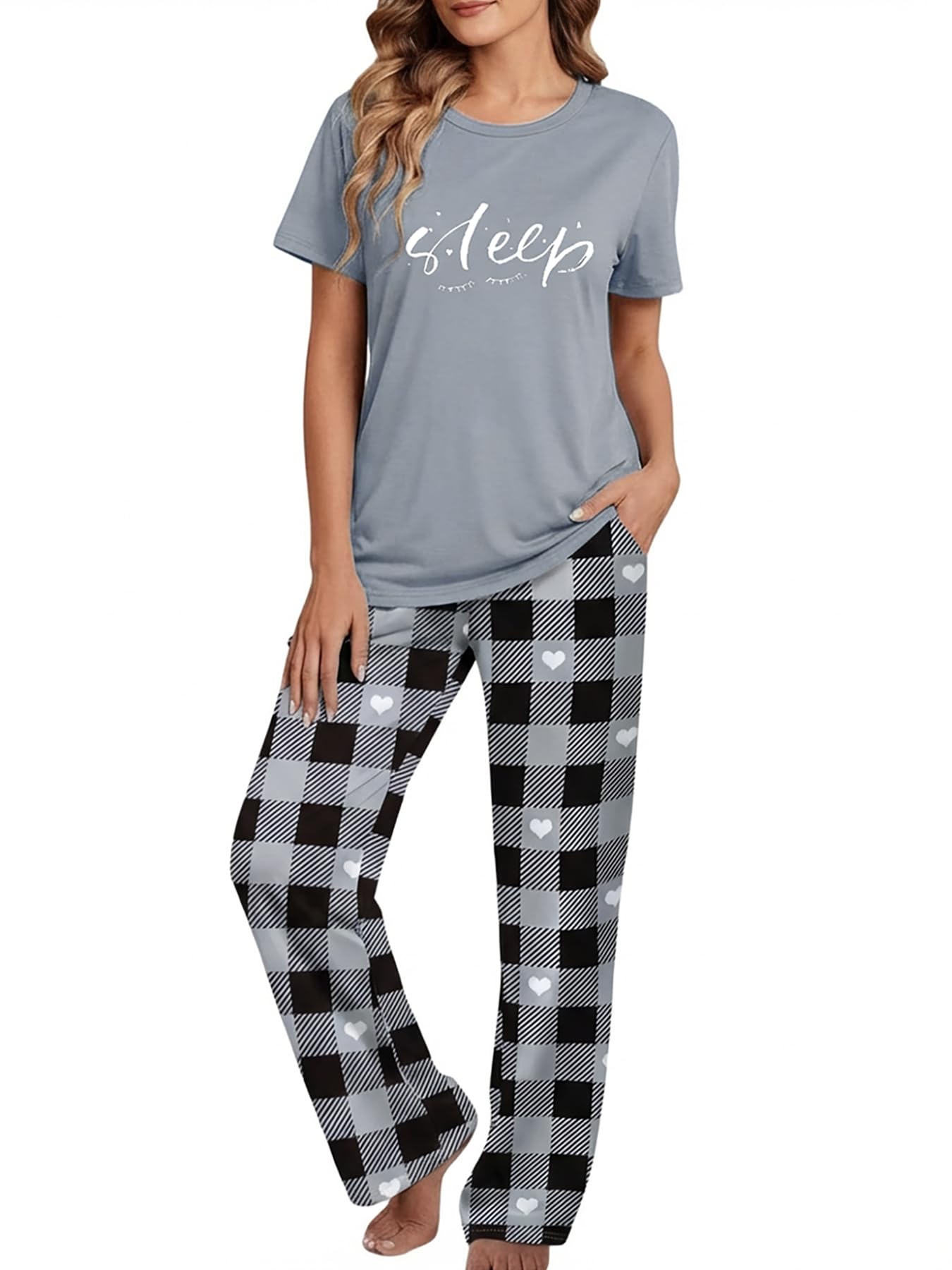 Womens Print Pajamas Sets with Pockets