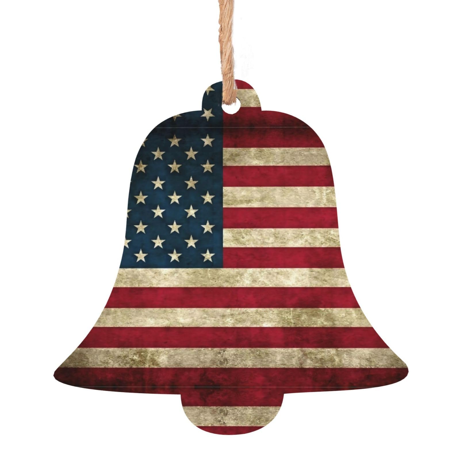 Chabu Bell Shape American Flag Christmas Wooden Ornaments Christmas Tree Hanging Decoration Xmas Home Party Festive Decor