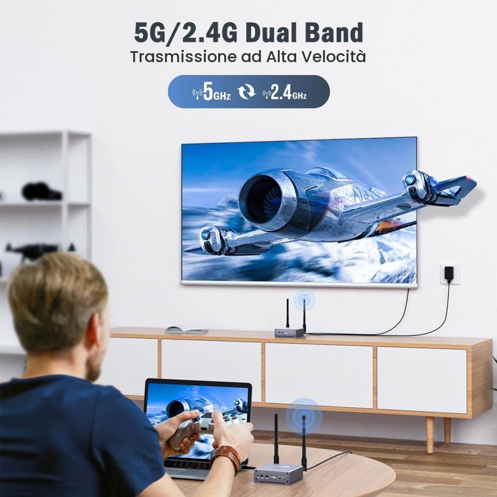 Trasmettitore e Ricevitore Wireless HDMI, Lemorele 656FT/200M Wireless HDMI Extender 1080P con LoopOutput/IR 5G Streaming Video/Audio su TV, Proiettore, Monitor Supporta 1TX Accoppiato con più RX