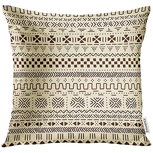 shizh Barro Negro Beige y marrón Paño de Barro Africano étnico Tradicional Blanco Boho Abstracto Funda de Almohada Home Decor Square 45x45cm Pillowcase