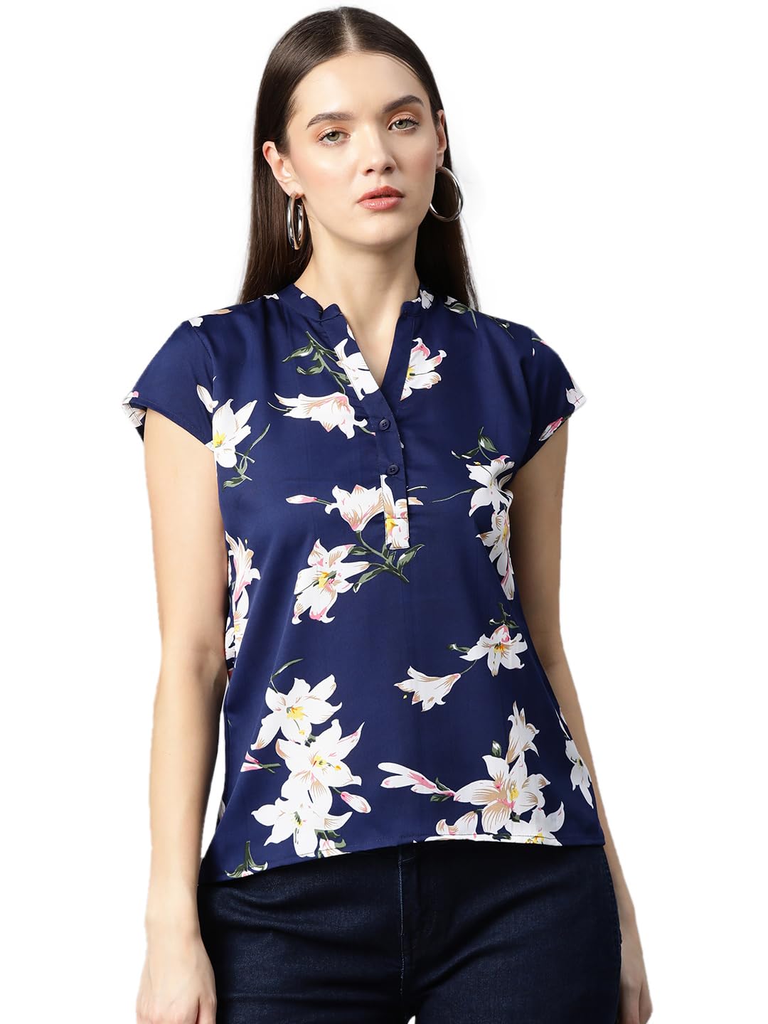 Women's Blue Printed Top Regular Fit Sleeve Regular Top for Women Stylish and Trendy for Casual, Formal & Festive Occasion Top-image-39