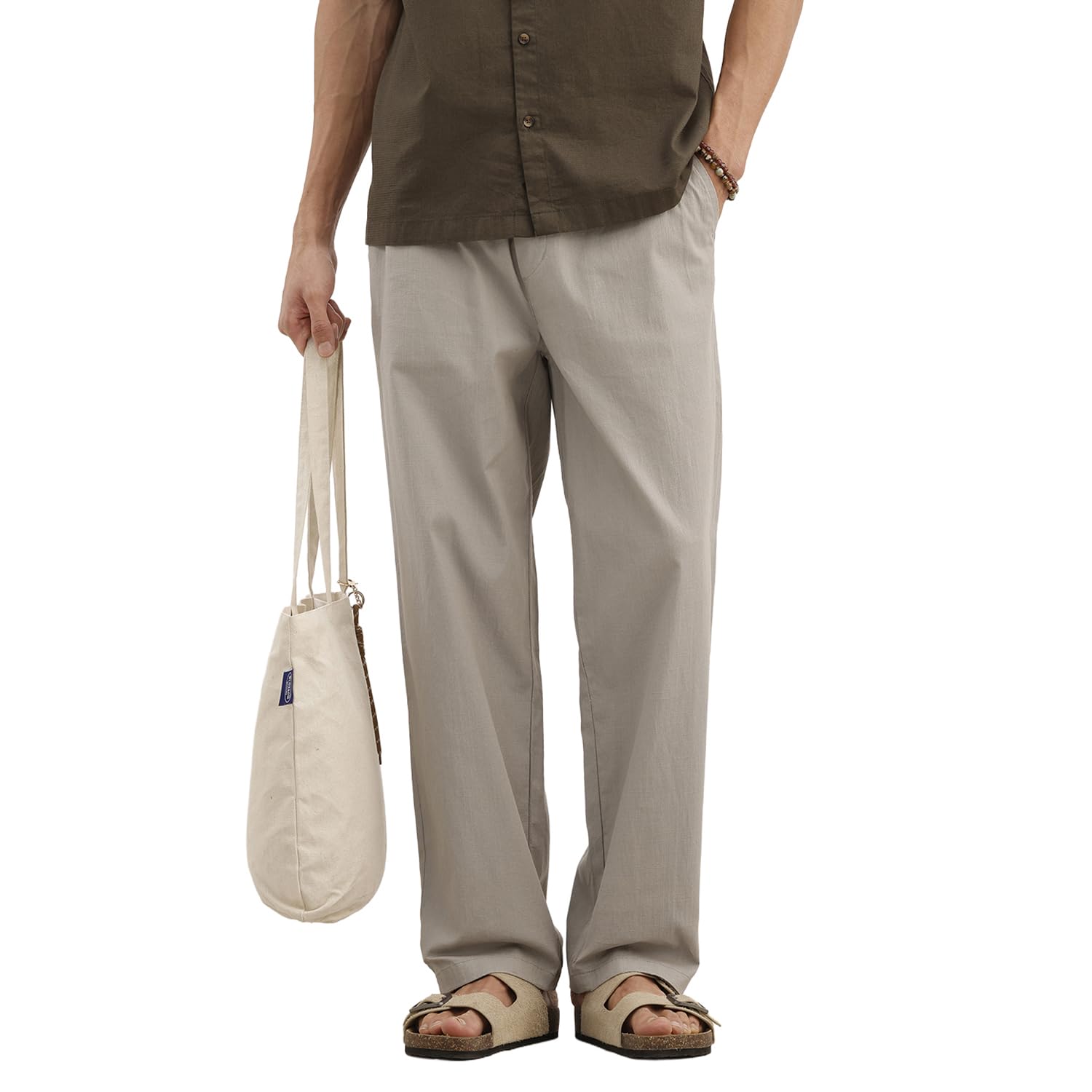 wrogn Men's Stretch Cotton Trousers | Solid | Loose Fit-picture-37