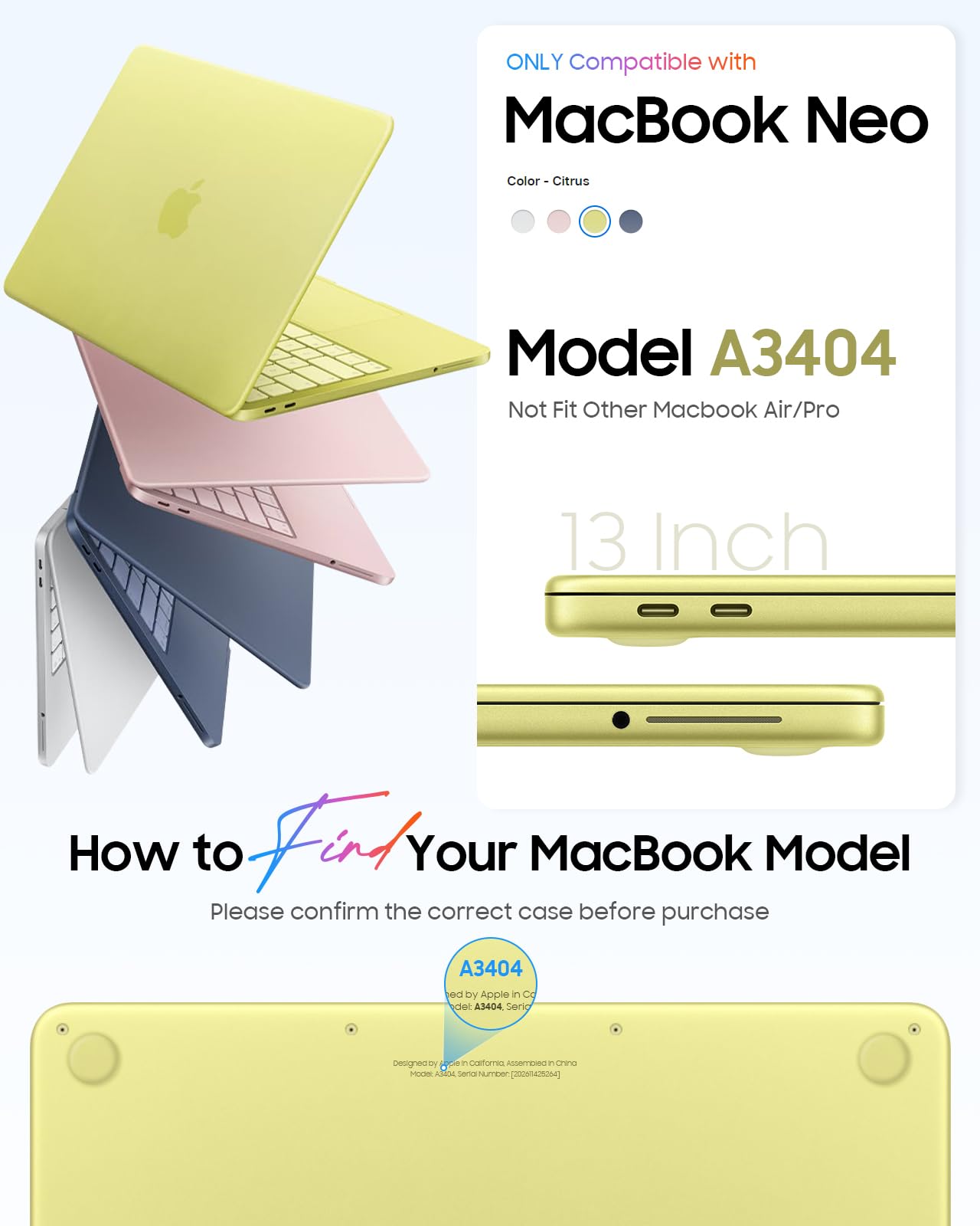FINTIE Etui kompatybilne z MacBook Neo 13 cali A3404 (A18 Pro Chip, 2026) - twarde, matowe, odporne na odciski palców + ochronna ramka z TPU, cytrusowy żółty
