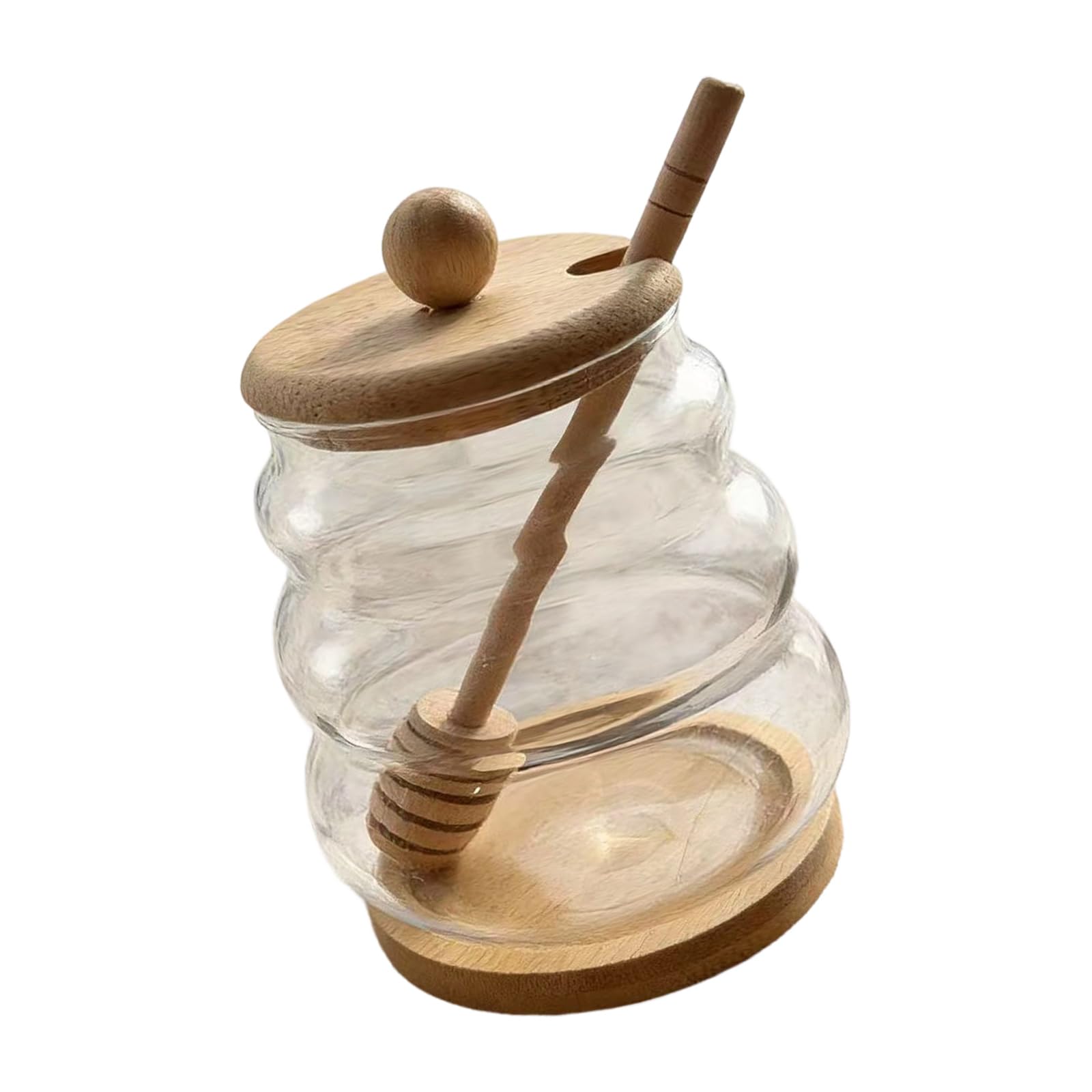 Piceioep High Borosilicate Glass Storage Jar with Wood Stirrer and Lid Honeys Container for Honeys and Syrups Dear Dispenser with Stirrer
