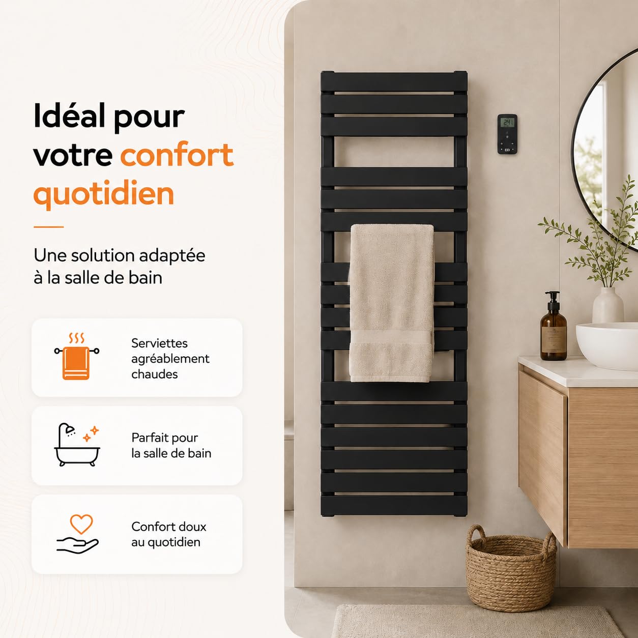 BESTHERM - Sèche-serviette électrique sans fluide 750W ANIS noir