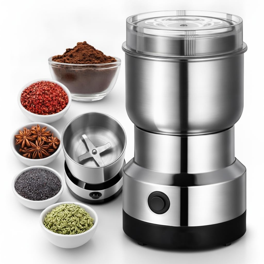 Nima Electric Coffee & Spice Grinder 150W, Stainless Steel Mini Mixer Grinder for Dry Masala, Coffee Beans, Nuts, Seeds & Herbs, Multipurpose Portable Kitchen Grinder, Silver-image-43