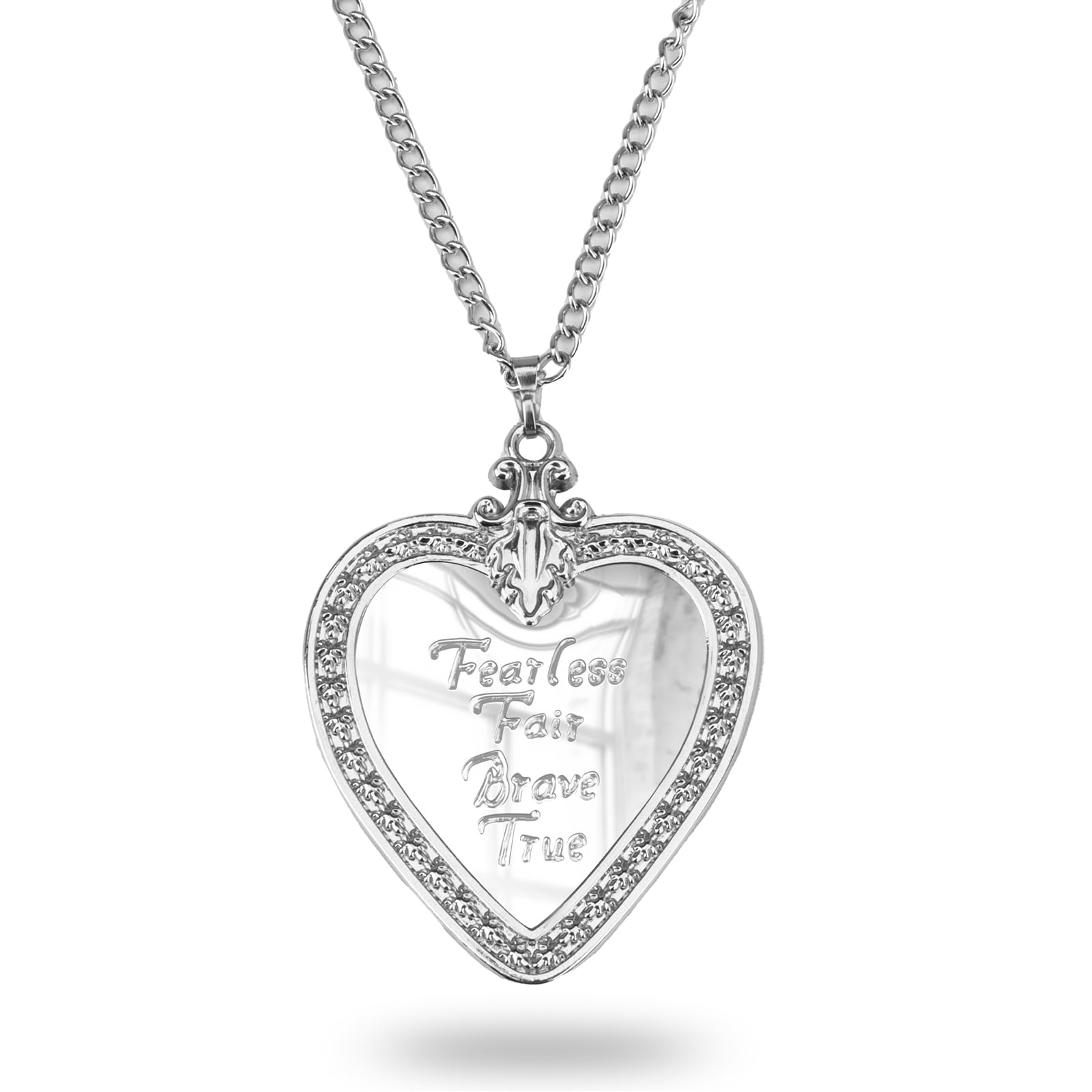 HLENOK Women Heart Shape Necklace Alloy Pendant Fearless Fair Brave True Jewellery Costume Ornament Birthday Gifts