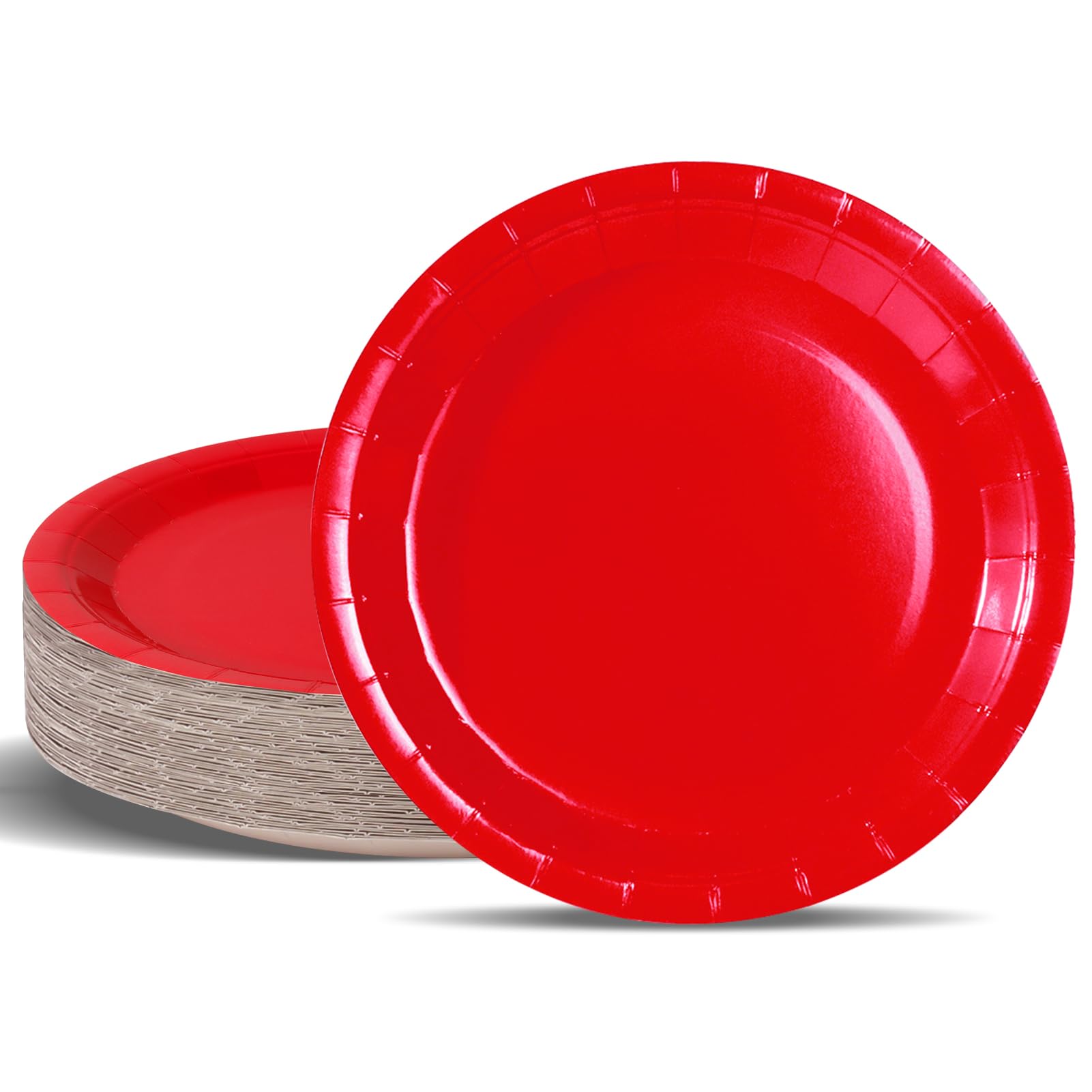 PYAILI Party Paper Plates, 50-Pack Disposable Red Plates, 18 Centimetres-7 Inch, 7 inches