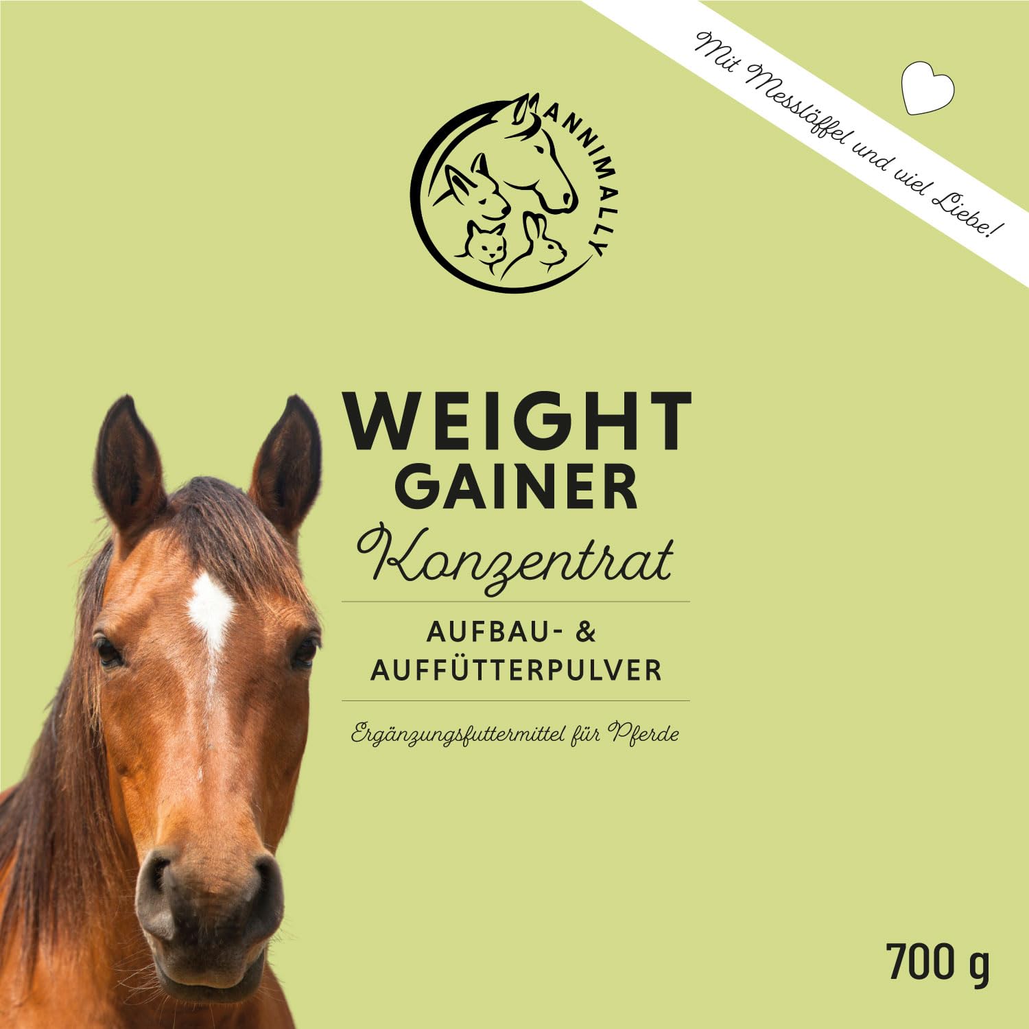 Annimally Polvere Weight Gainer per Cavalli – Mangime Complementare in Polvere con Proteine di Soia, Olio di Semi Canapa, Bockshornklee, Luzerne e Pfefferminze – Alimento Complementare per Cavalli