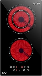 KPUY 2 Burner Electric Cooktop(220-240V for Hard Wire,No Plug), 3200W 12 Inch Built-in Countertop Burner, Sensor Touch, 9 ...