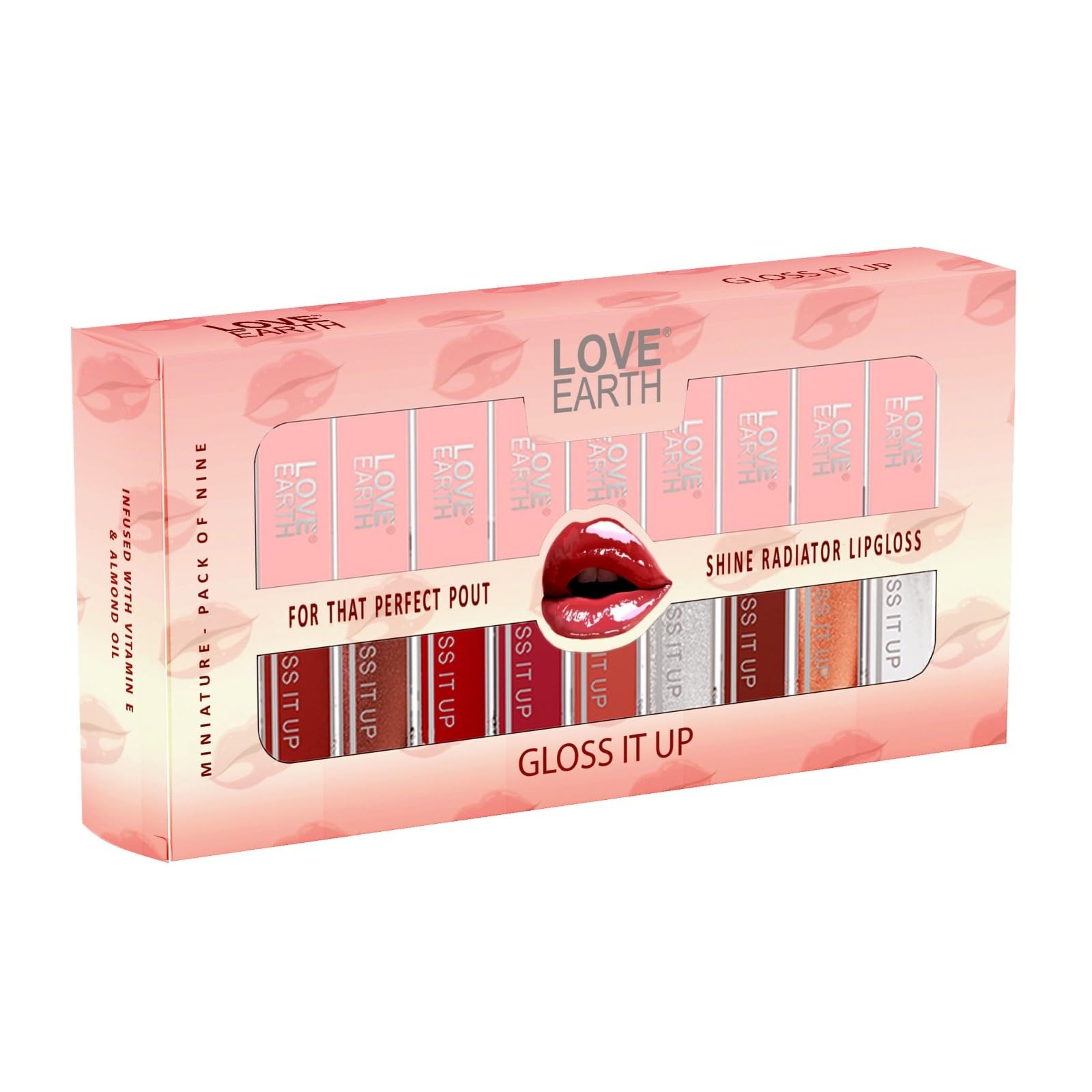 Love Earth Liquid Lip Gloss Pack Of 9 For Soft & Dewy Lips Enriched With Vitamin E & Almond Oil Lip Color For Glossy Look |Lightweight Non Sticky Lip Shiner For Moisturizing Lips, 2ml Each, Multicolor